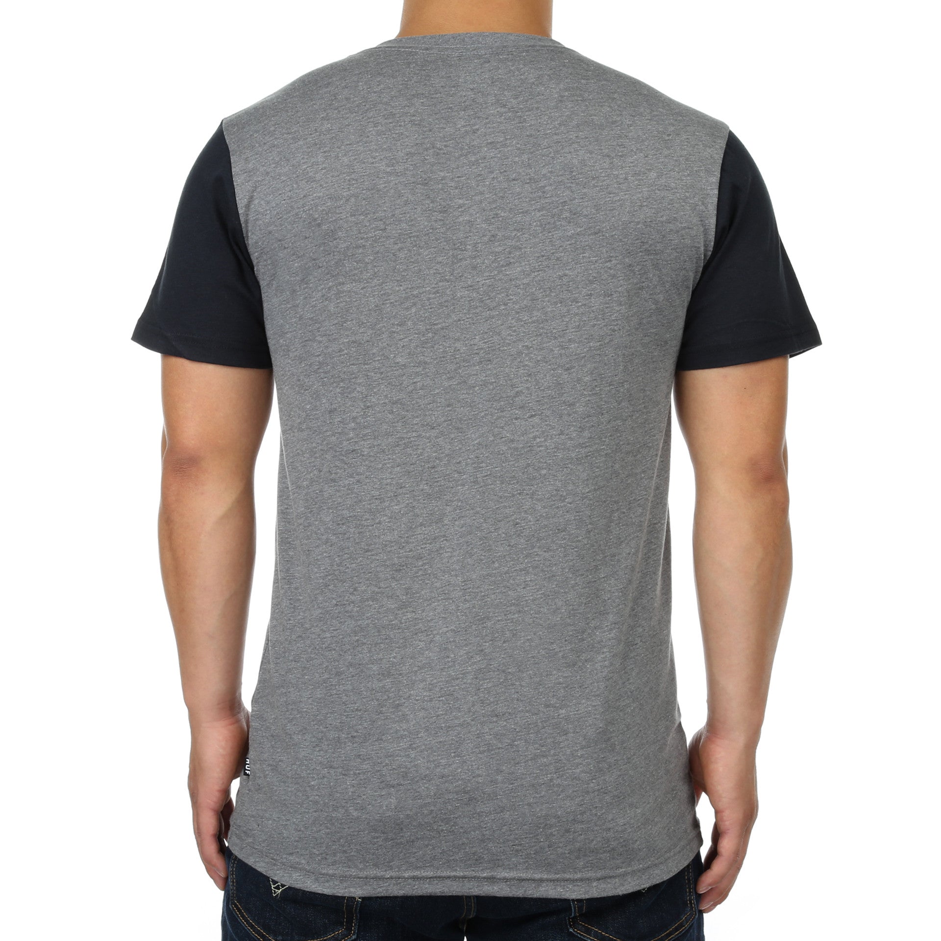 Huf Script Henley T-Shirt for Men - Heather Gray & Navy Striped Casual Shirt - Perfect for Streetwear, Skateboarding, and Everyday Comfort