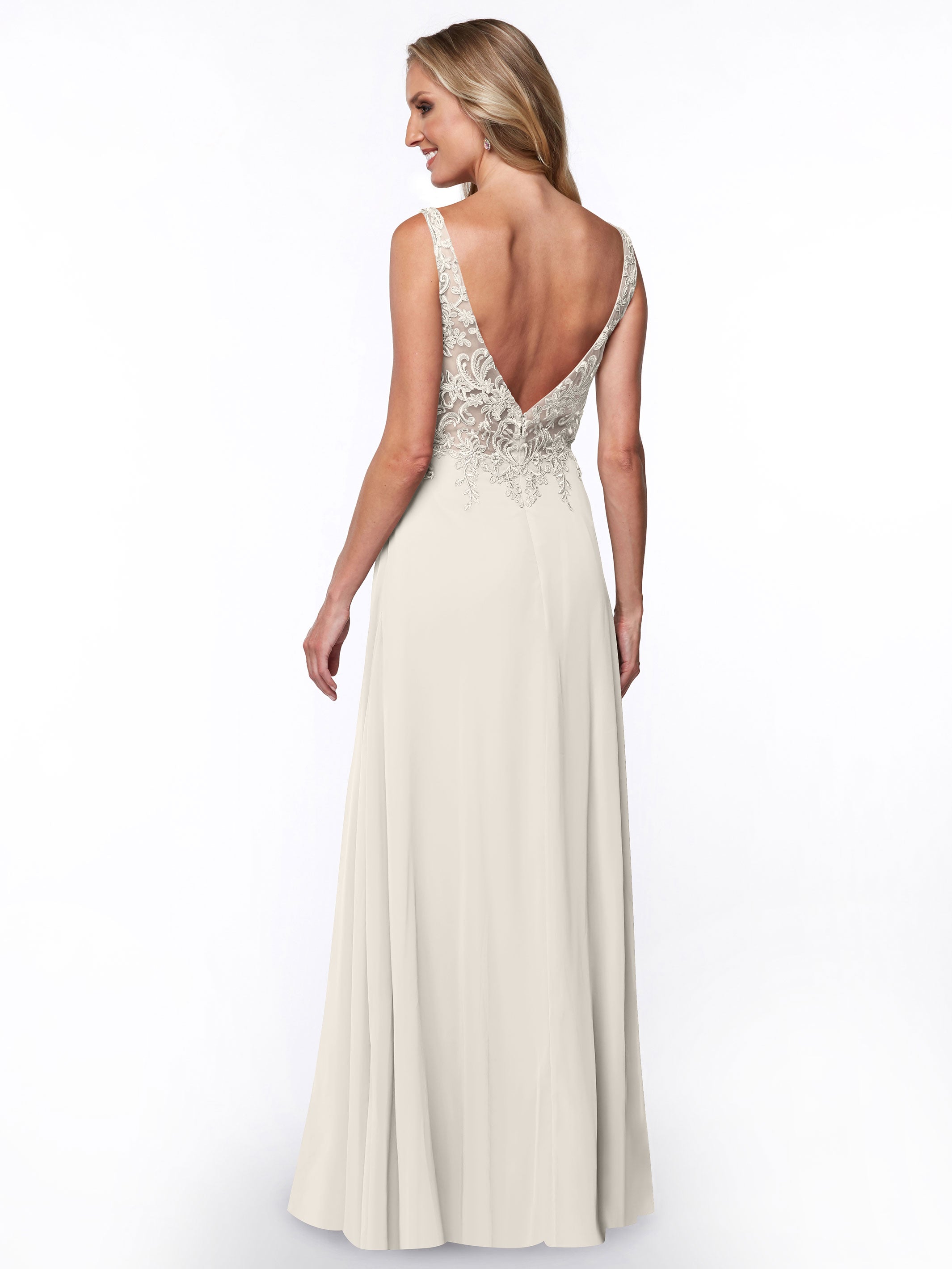 Elegant 80128 Plunging Lace and Chiffon A-Line Bridesmaid Dress - Perfect for Weddings, Formal Events & Evening Parties