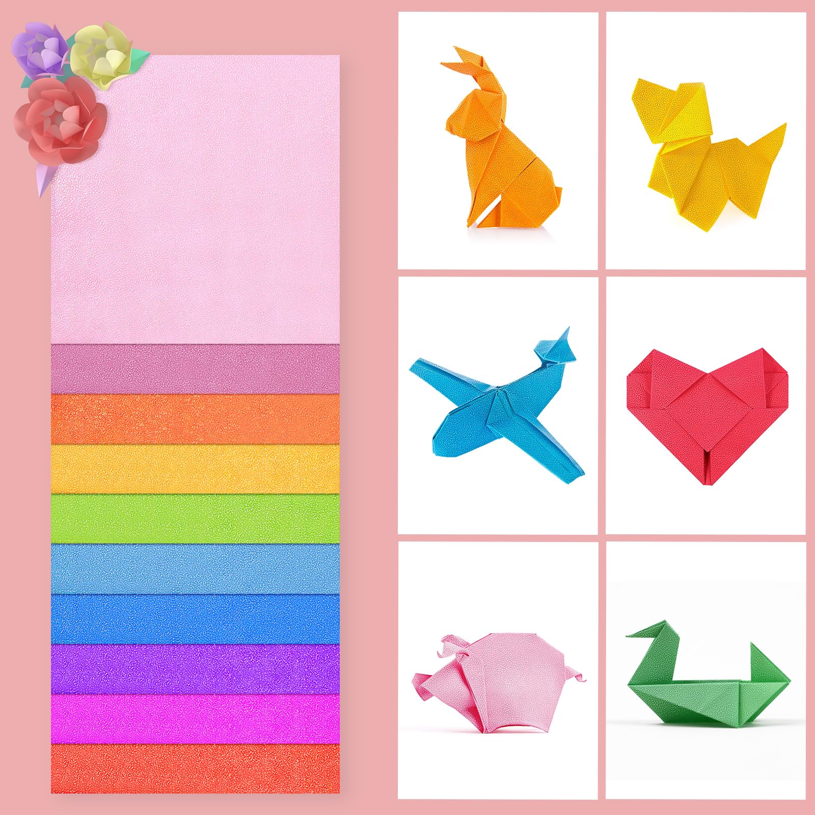 Healifty 100pcs Iridescent Origami Paper Squares - 15cm Shiny Folding Paper for DIY Crafts, Paper Cranes, Stars & Paper Cuts - 10 Vibrant Colors | Perfect for Kids Art Projects, Classroom Activities & Gift Wrapping