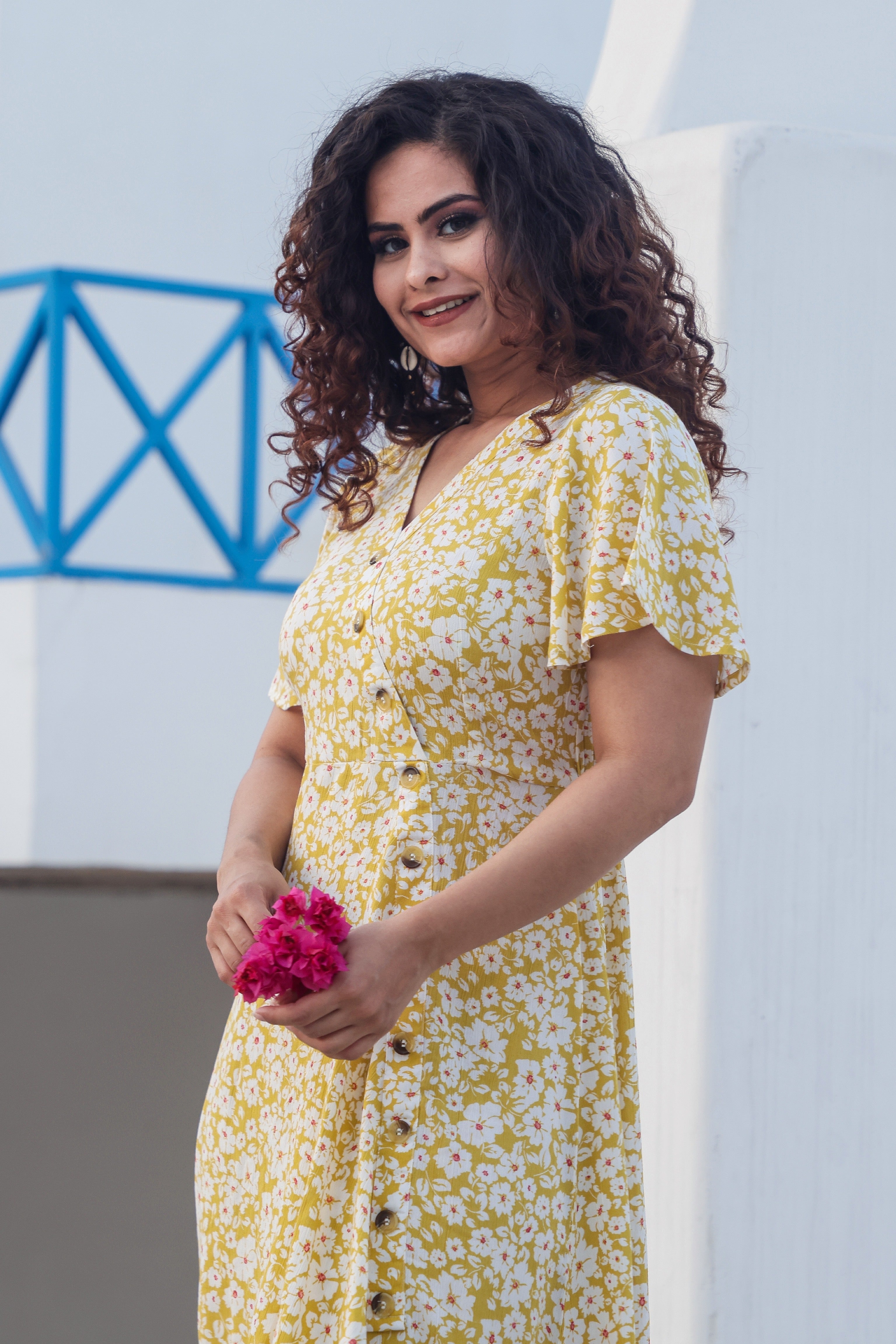 Stylish Yellow Printed Midi Dress for Women - Floral Summer Casual Dress with Pockets | Perfect for Beach Vacations, Date Nights & Outdoor Parties