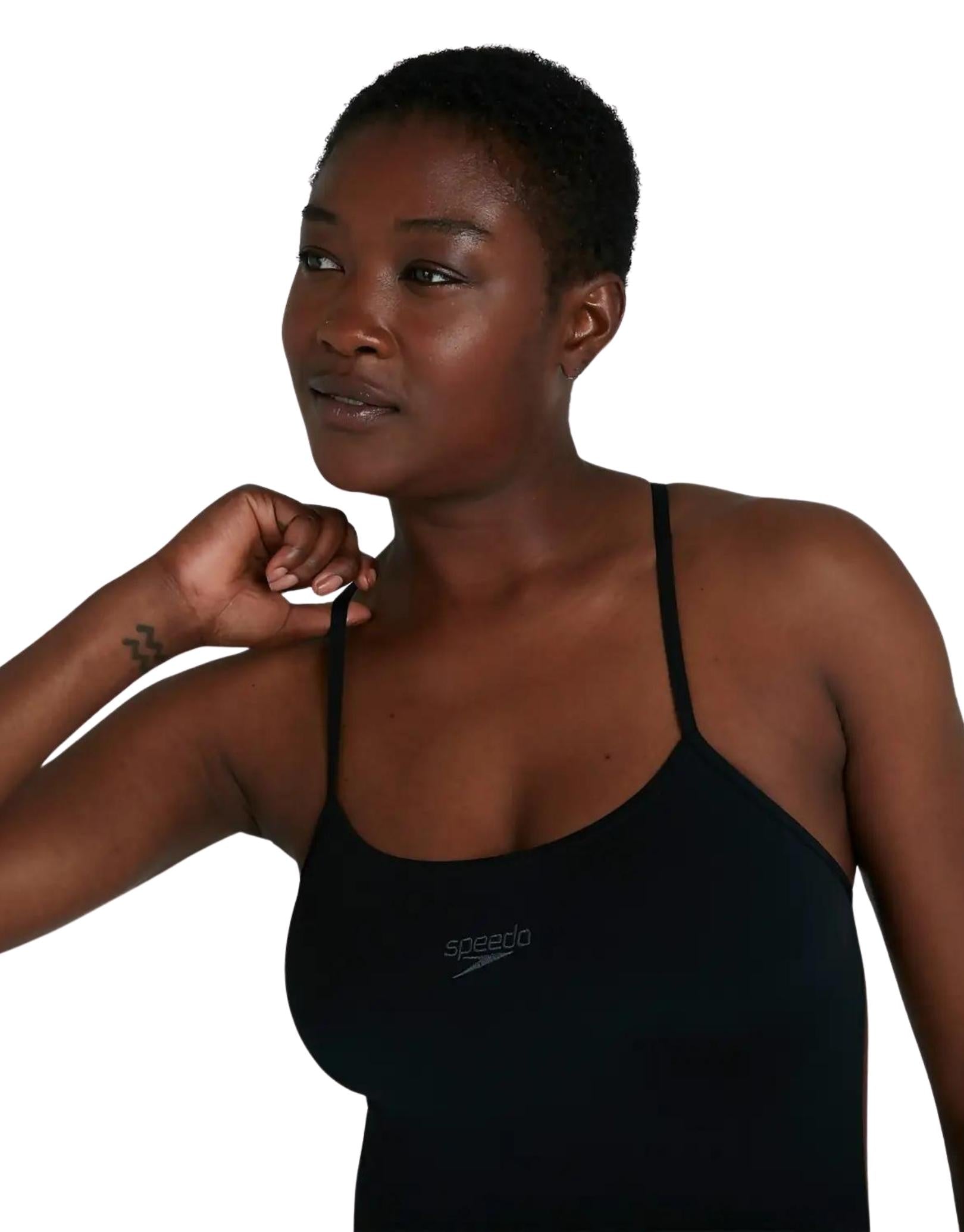 ECO Endurance Plus Thinstrap Swimsuit for Women - Black - High Performance Swimwear for Lap Swimming, Beach Vacations & Water Aerobics