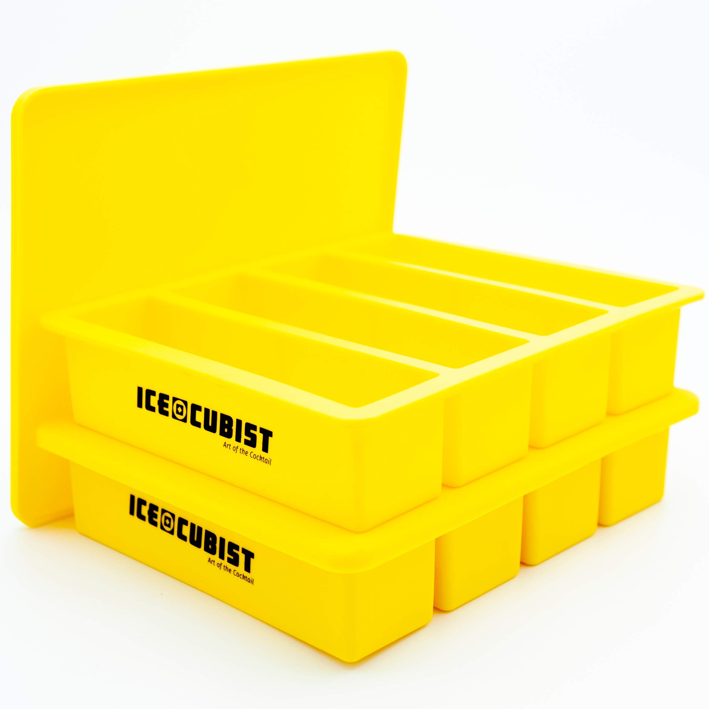 Premium Rectangular Collins Ice Cube Mold with Lid - BPA Free Silicone Tray for Cocktails, Whiskey, Butter & More - Set of 2 Trays (4 Large Cubes Each) - Perfect for Home Bars, Parties & Beverage Chilling