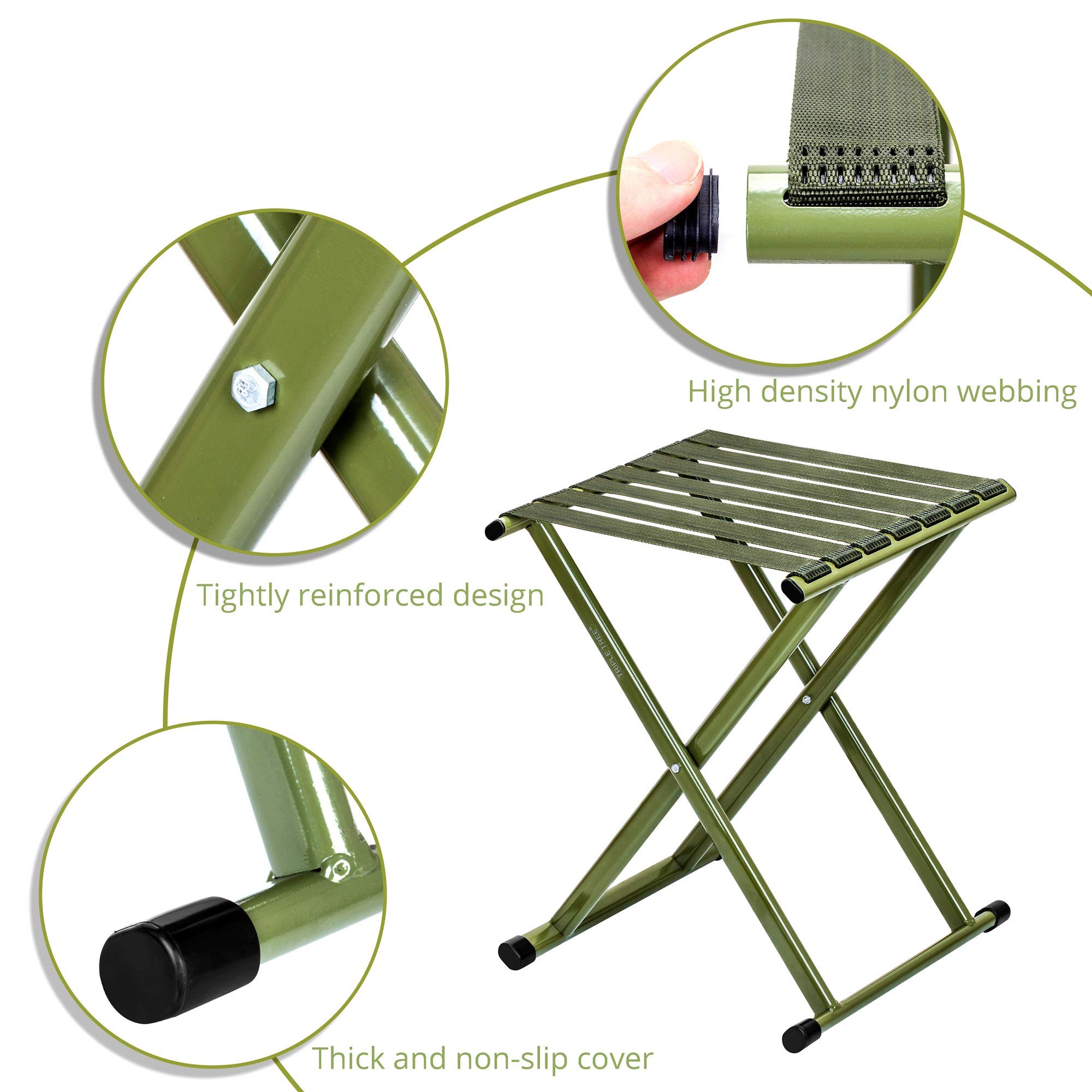 TRIPLE TREE Heavy Duty Folding Camping Stool - 17.8 Inch Portable Outdoor Chair Supports 600 lbs - Perfect for Hiking, Fishing, Backpacking & Picnics