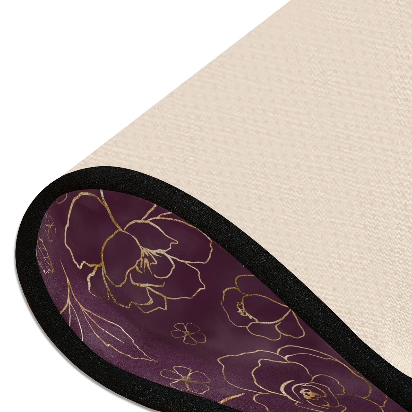 Non-Slip Gold Floral Runner Rug 2x6 FT - Rose & Leaves Pattern Indoor Carpet for Hallway, Kitchen, Bedroom Entry | Soft Washable Area Mat for Bathroom, Living Room & High Traffic Areas