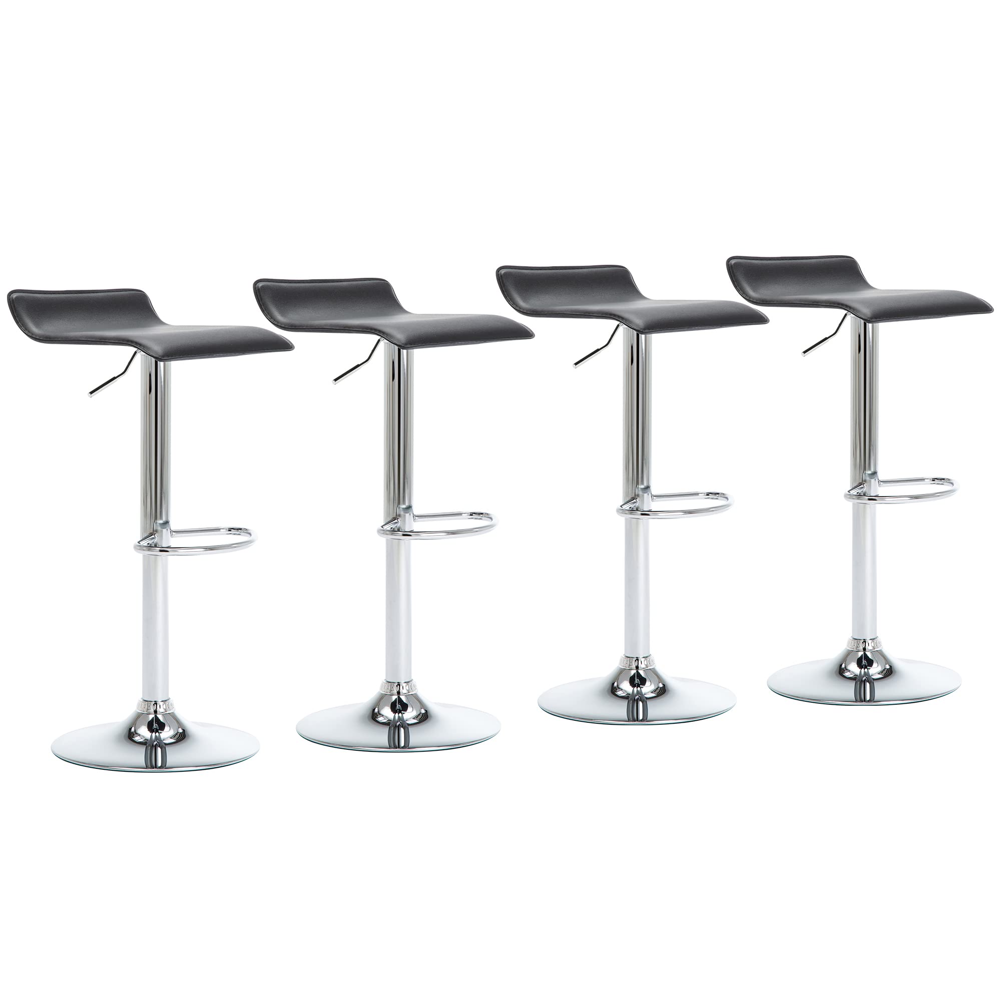 NOBPEINT Modern Chrome Adjustable Swivel Bar Stools - Set of 4 Black Counter Height Stools for Kitchen Island, Breakfast Bar & Home Decor