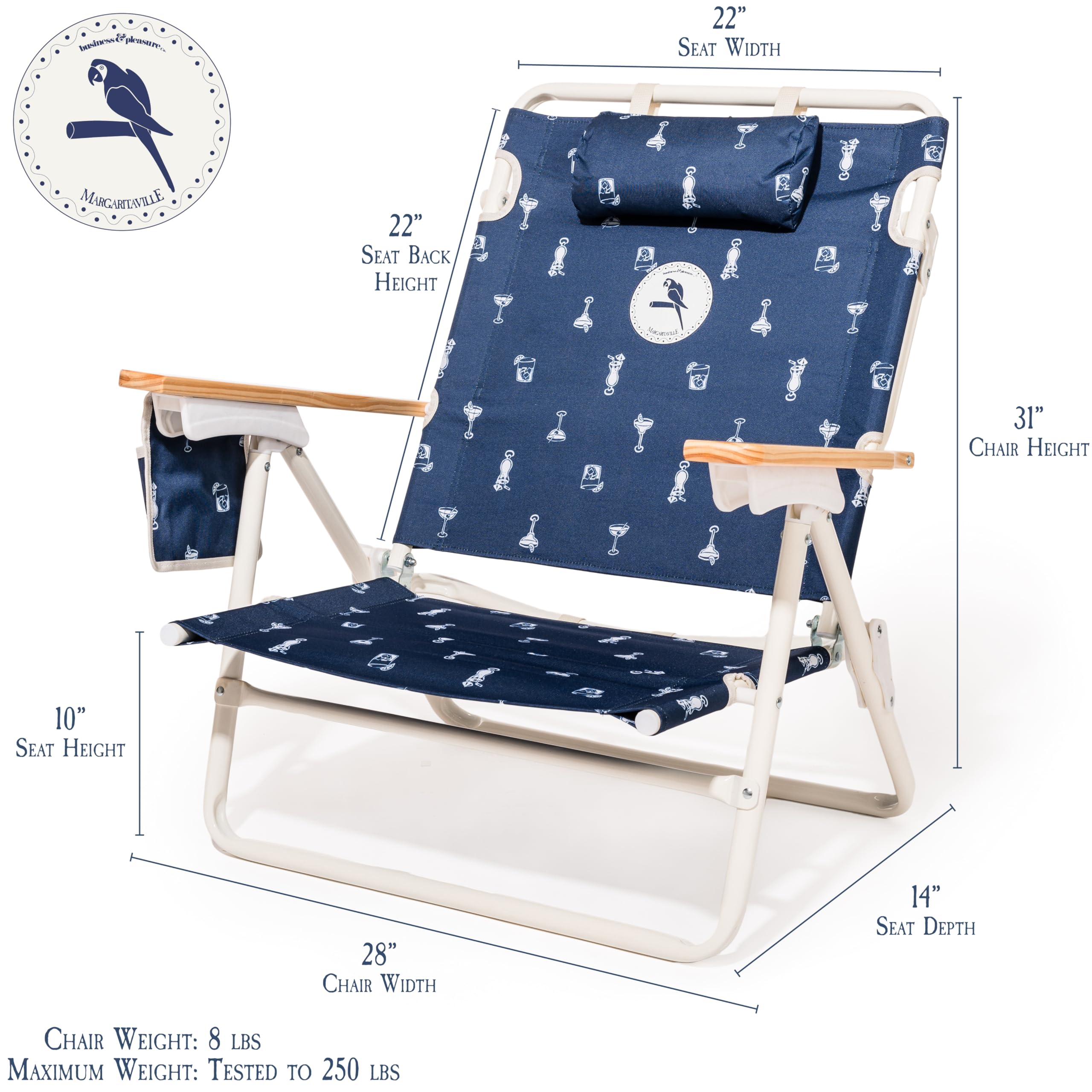Margaritaville Manana Backpack Beach Chair - Lightweight, Portable, Lay Flat Recliner with Insulated Cooler Pocket - Perfect for Beach, Camping & Outdoor Relaxation - Pack of 2