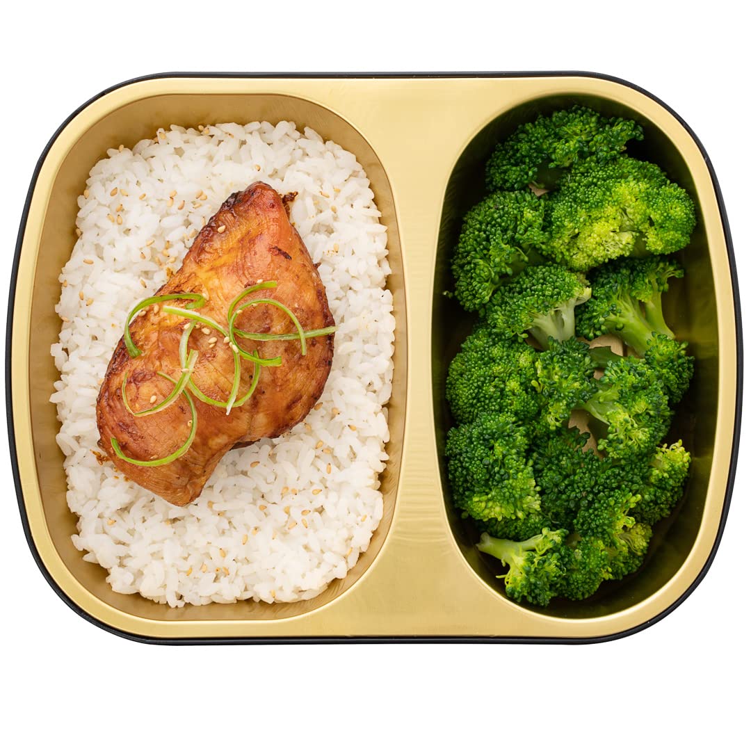 Restaurantware Foil Lux 28oz Aluminum Food Containers - 100 Pack Rectangle Foil Trays with 2 Compartments (Lids Sold Separately) | Oven-Safe Black & Gold Baking Pans for Meal Prep, Catering, Takeout & Party Serving