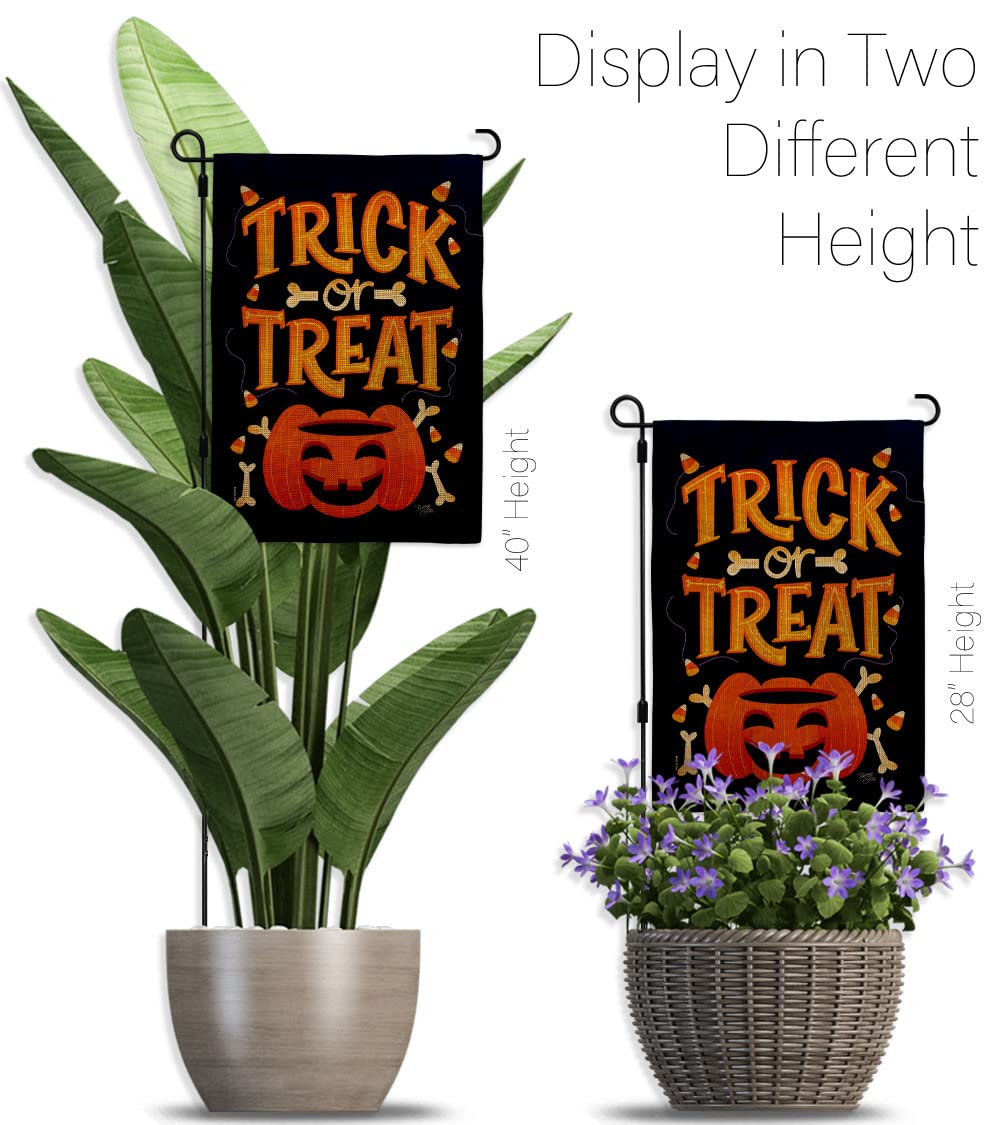 Happy Pumpkin Burlap Garden Flag Set with Stand - Fall Halloween Decor, Trick or Treat Witch & Black Cat Design - Double-Sided Autumn House Banner for Yard, Porch & Seasonal Gift - Made in USA | Perfect for Halloween Parties, Front Yard Decor & Autumn Festivities