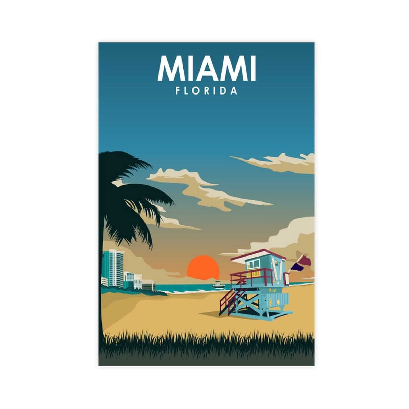 Vintage Miami Florida City Travel Canvas Poster - 12x18 Inch (30x45cm) Unframed Wall Art for Bedroom, Office & Home Decor - Perfect Gift for Travel Lovers & Sports Fans - Ideal for Living Room, Dorm, Cafe & Man Cave Decor