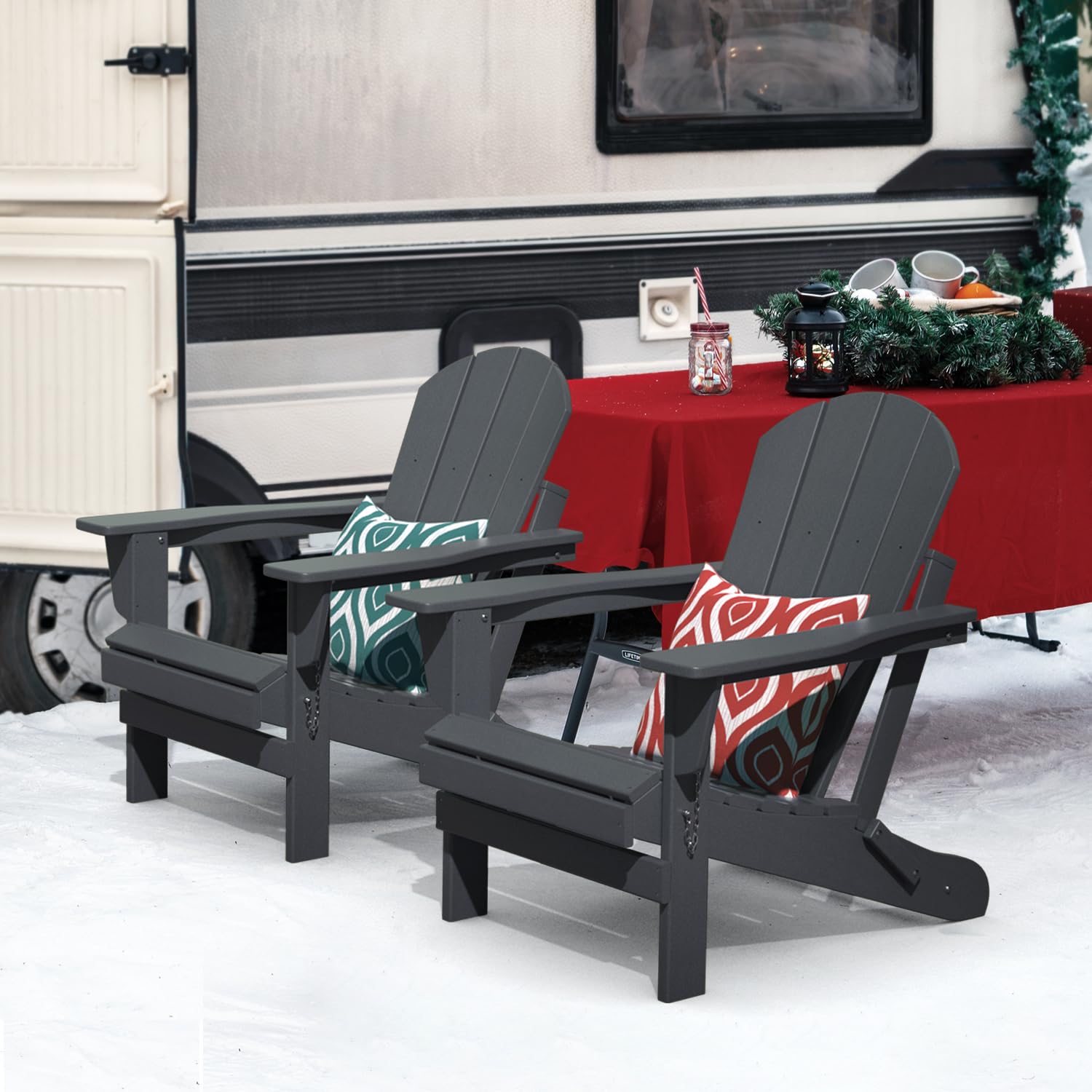 TORVA Folding Adirondack Chair - All-Weather HDPE Resin Outdoor Patio Chair for Backyard, Garden, Deck, Beach & Camping - Fire Pit & BBQ Companion (Gray) - Perfect for Relaxing, Sunbathing & Outdoor Gatherings