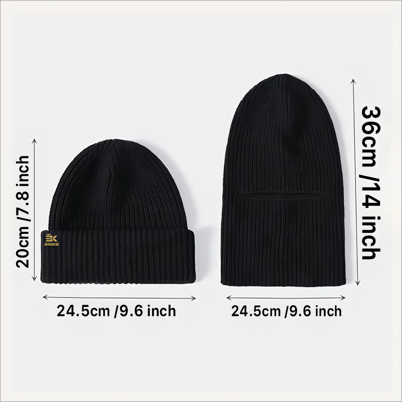 BROKIG 2 in 1 Black Balaclava Ski Mask - Warm Stretchy Soft Face Cover & Beanie Hat for Men - Winter Sports, Snowboarding, Motorcycle Riding, Outdoor Activities