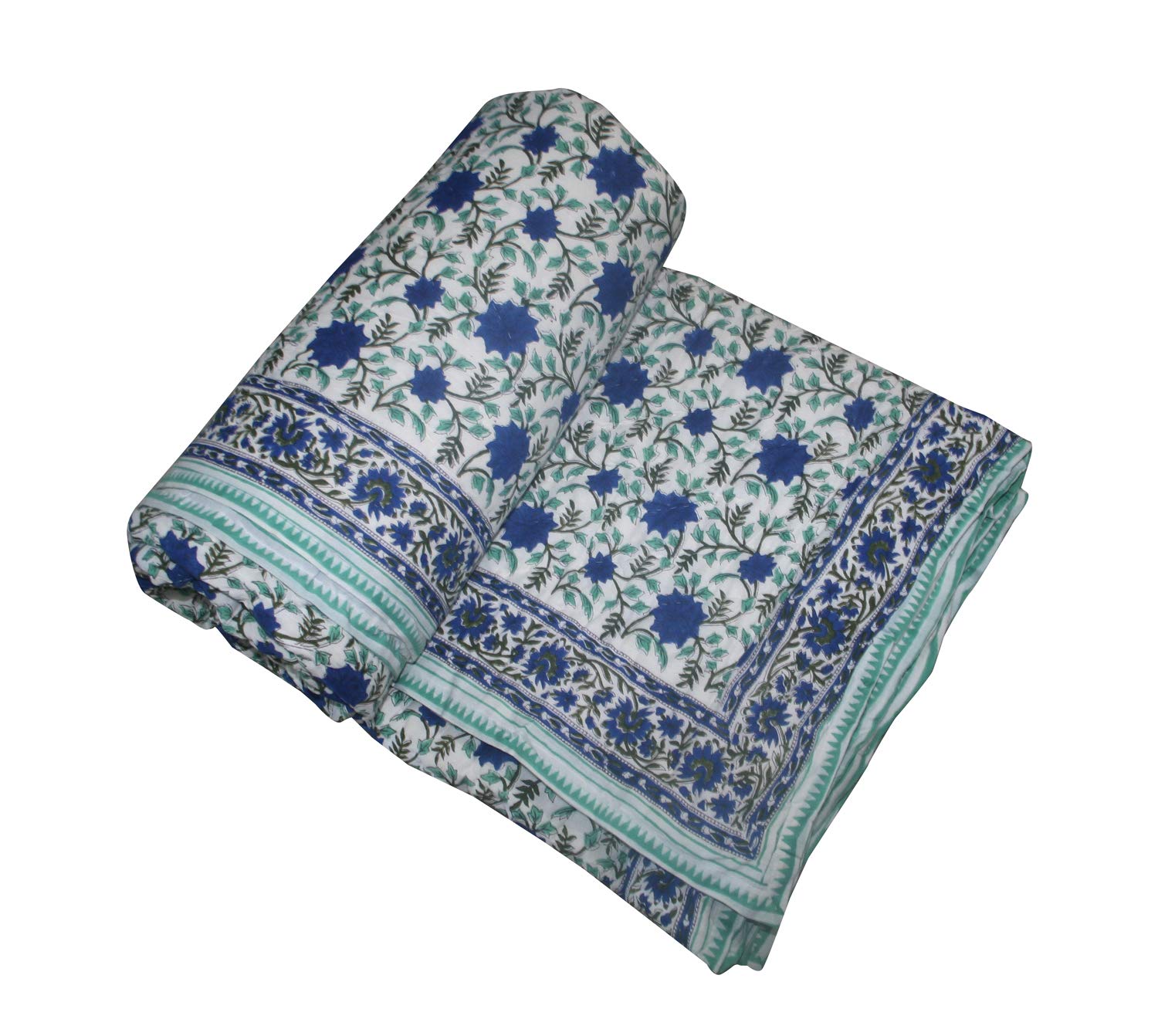 Handmade Kantha Quilt - Hand Block Print Bed Blanket for Twin, Queen & King Size | Soft Cotton Throw Blanket for Bedroom Decor, Cozy Sofa Cover & Travel Companion
