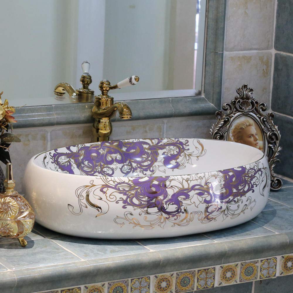 Handcrafted Ceramic Oval Vessel Sink - Artisan Porcelain Bathroom Basin with Hand-Painted Design for Vanity Countertop - Perfect for Modern & Farmhouse Bathroom Decor