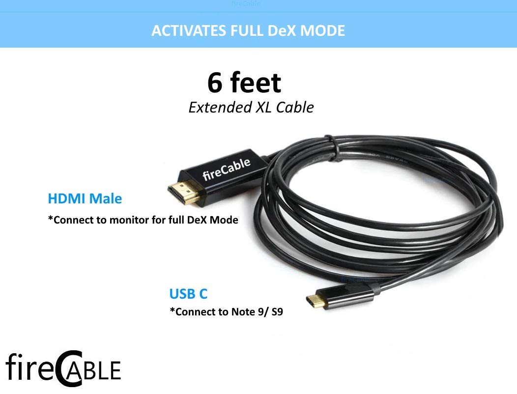 fireCable Galaxy Note 9 XL USB-C to HDMI Cable - Connect Note 9 to TV/Monitor for Full DeX Desktop Experience | Perfect for Presentations, Gaming & Productivity