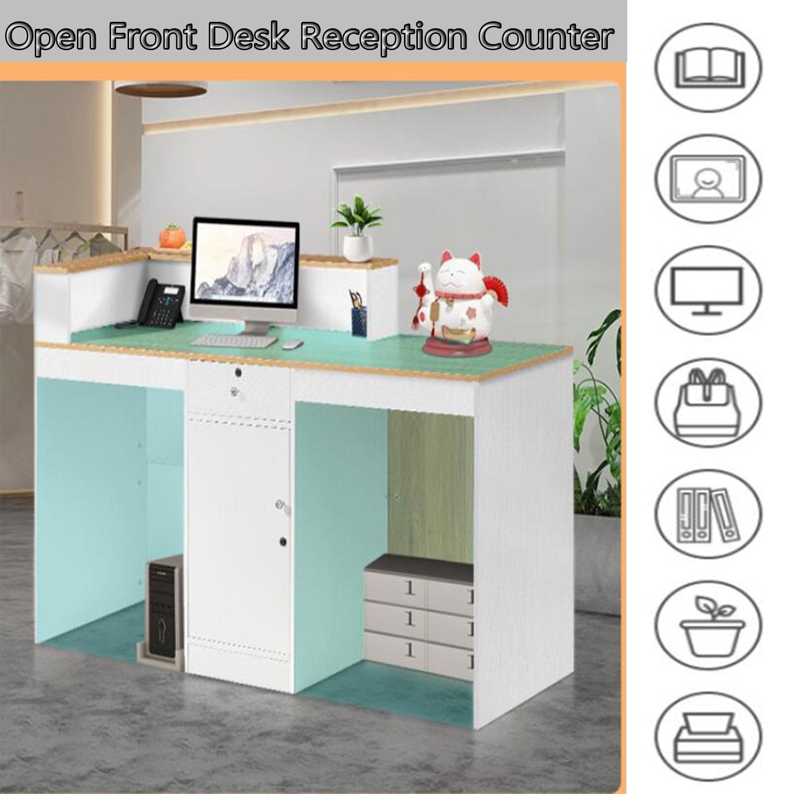 Modern Reception Desk with Counter - Lockable Drawer & Cabinet - Salon/Office/Boutique Lobby Furniture - Perfect for Check-in Areas, Waiting Rooms & Retail Spaces