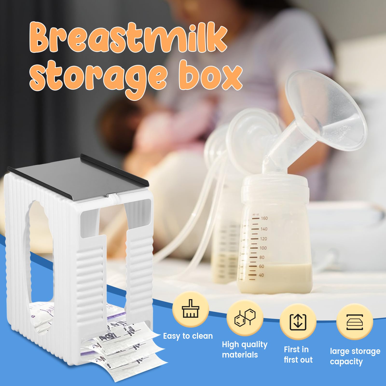 XYDHQS Breastmilk Storage Container & Organizer - Freezer-Safe Milk Storage Bags Holder for 60oz - Reusable Breastfeeding Supplies with Tray - Perfect for Pumping Moms, Daycare & Travel Use