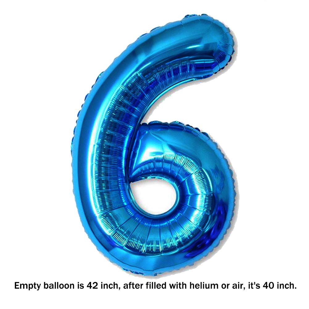 40 Inch Jumbo Blue Number 6 Balloon for Birthday Wedding Decor