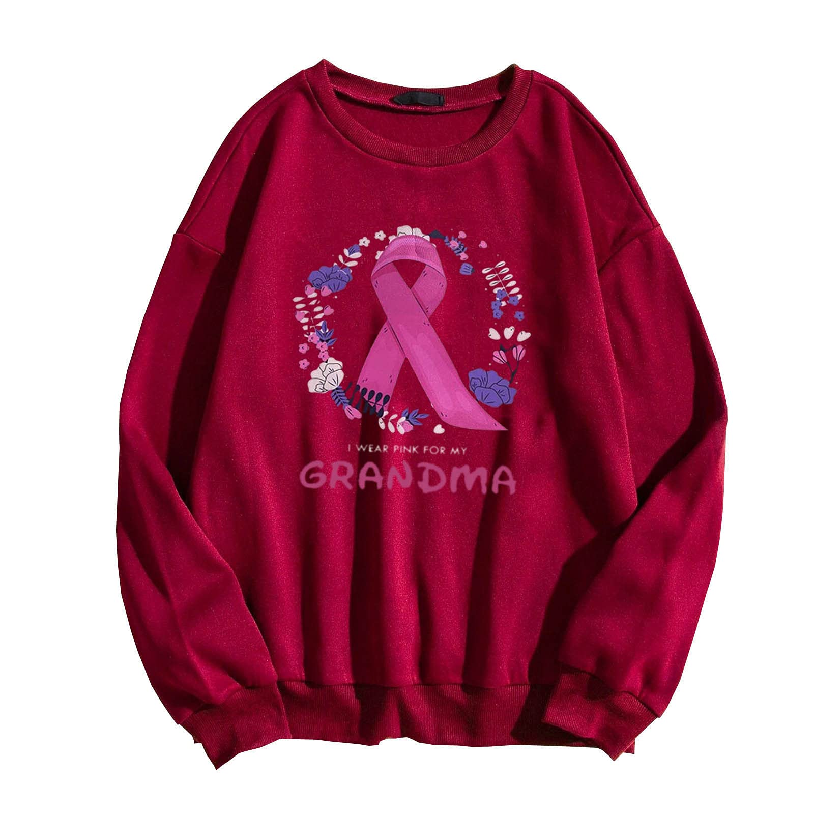 Women's Breast Cancer Awareness Long Sleeve T-Shirt - Pink Ribbon Floral Graphic Casual Top for Fall | Support Cancer Survivors | Comfortable Everyday Wear for Work, School & Charity Events