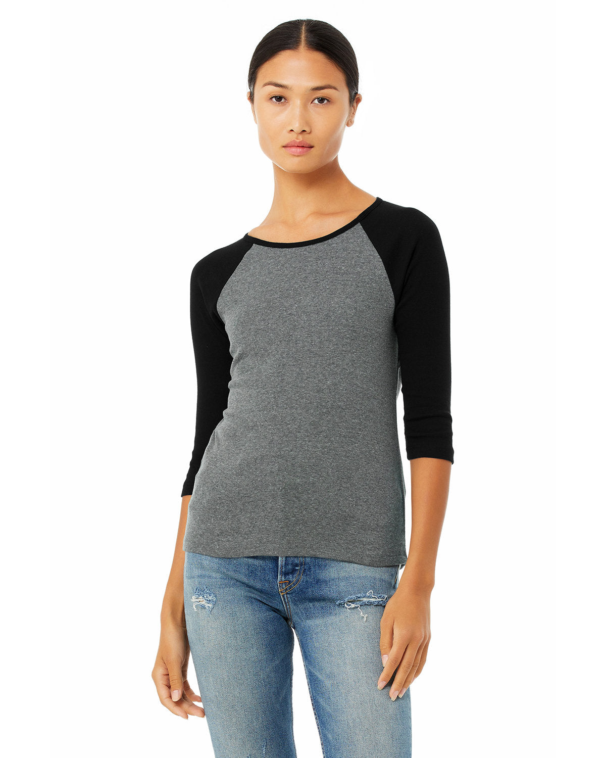 Bella + Canvas B2000 Women's 3/4 Sleeve Baby Rib Contrast Raglan T-Shirt - Soft & Comfortable Casual Tee for Everyday Wear, Workout, and Layering