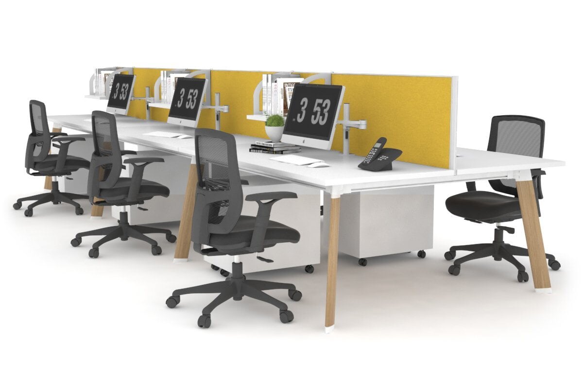 6-Person Workstation with Wood Imprint Frame - 1200L x 800W Office Desk with Cable Management Scallop | Ideal for Collaborative Workspaces & Open Office Environments