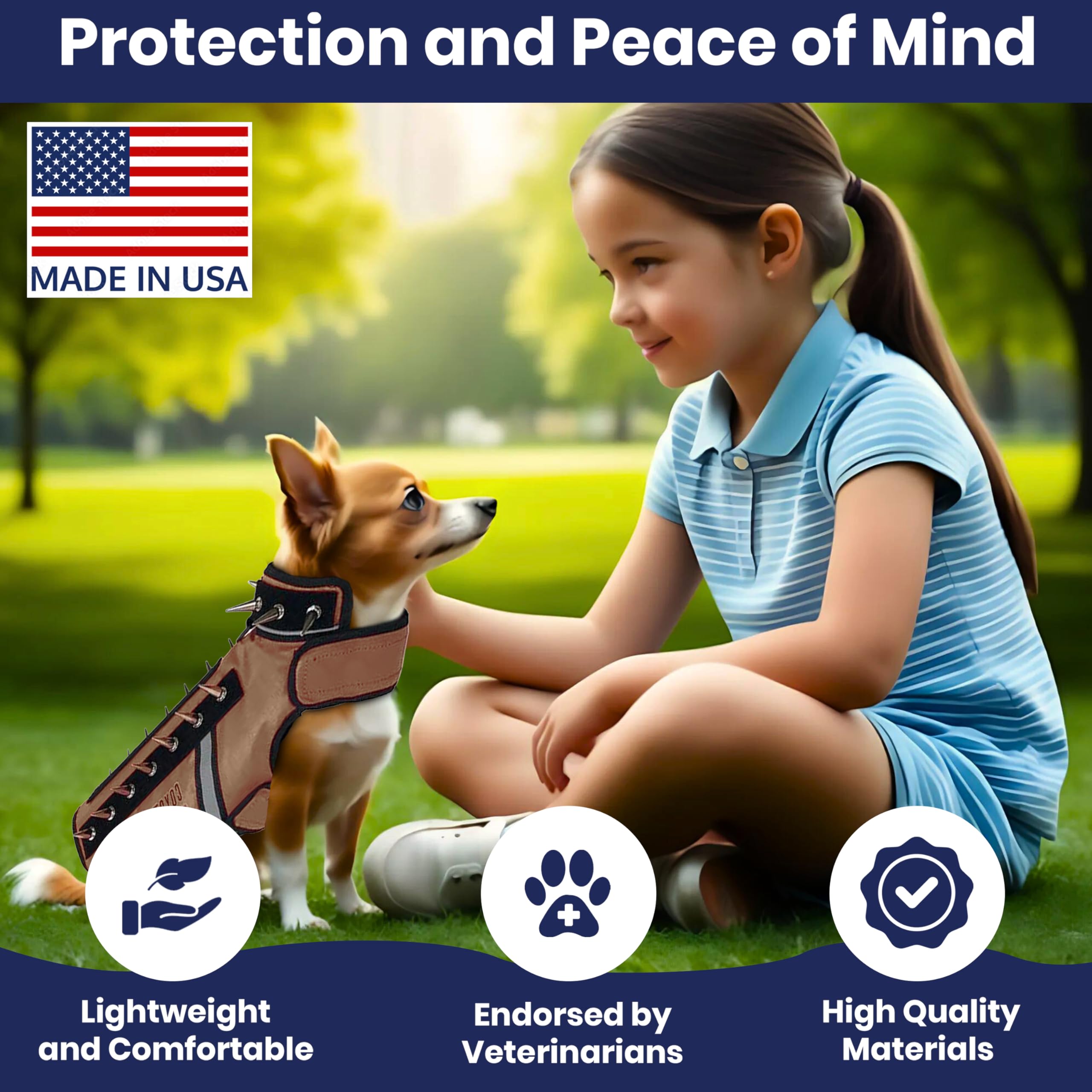 CoyoteVest SpikeVest Dog Harness for Small Dogs - Reflective Anti-Predator Vest with Spikes to Protect Pets from Coyotes, Hawks & Animal Attacks - USA Made (S-Texas Tan) - Perfect for Outdoor Adventures, Hiking & Backyard Safety