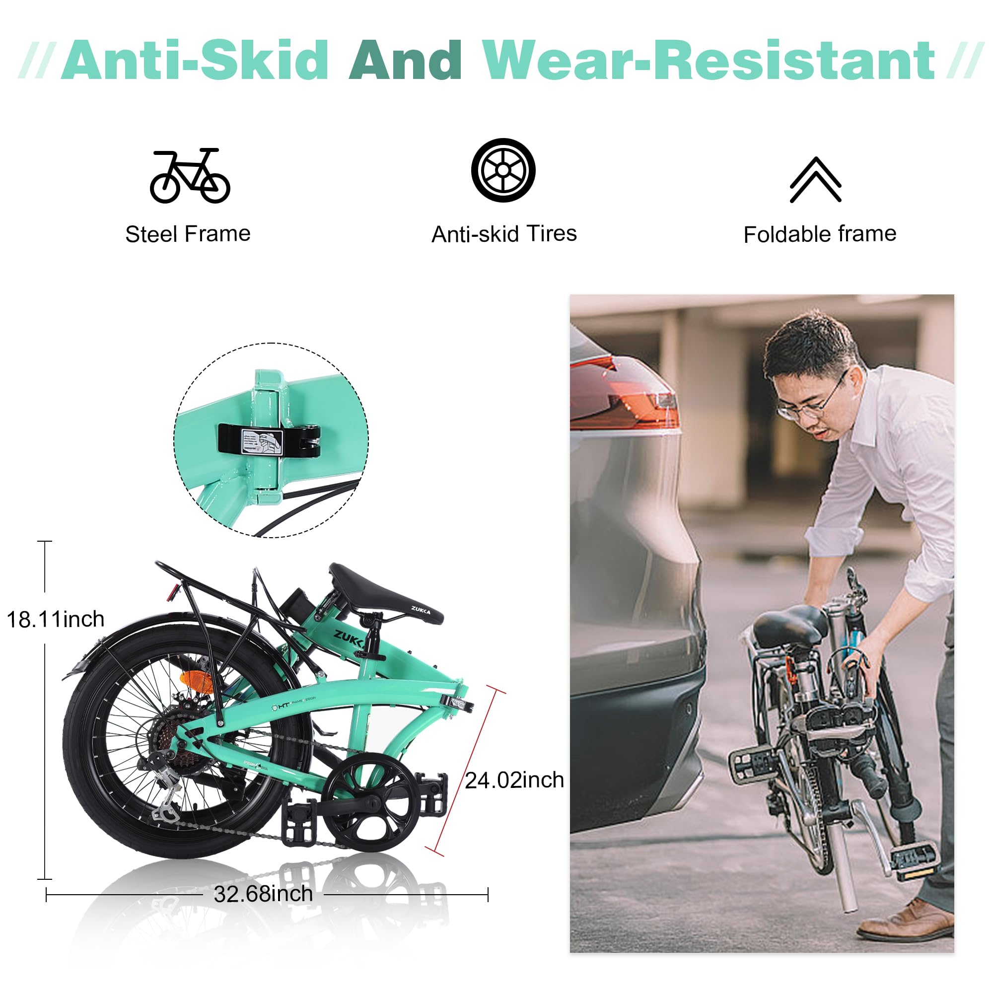 ZUKKA 20 Inch Folding Bike for Adults - 7 Speed City Bicycle with Dual Disc Brakes & Adjustable Height - Perfect for Commuting, Travel & Exercise | Compact Foldable Design for Easy Storage & Transport