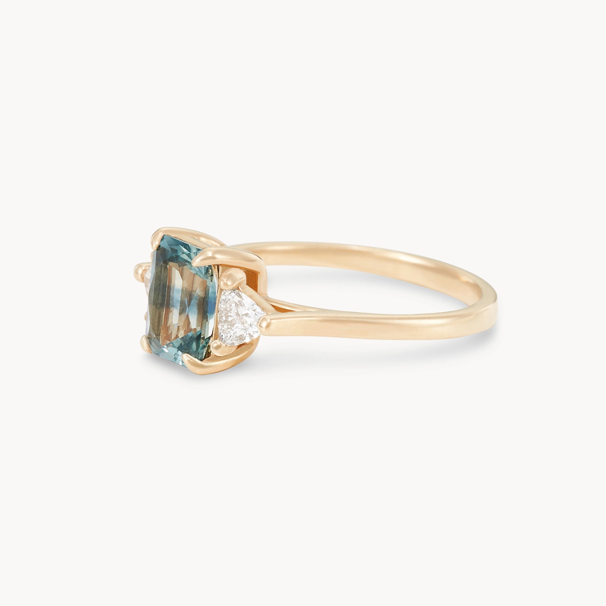Twilight’s Whisper Unique 14K Yellow Gold Ring with Radiant Cut Sapphire – Perfect for Evening Galas, Weddings & Special Occasions