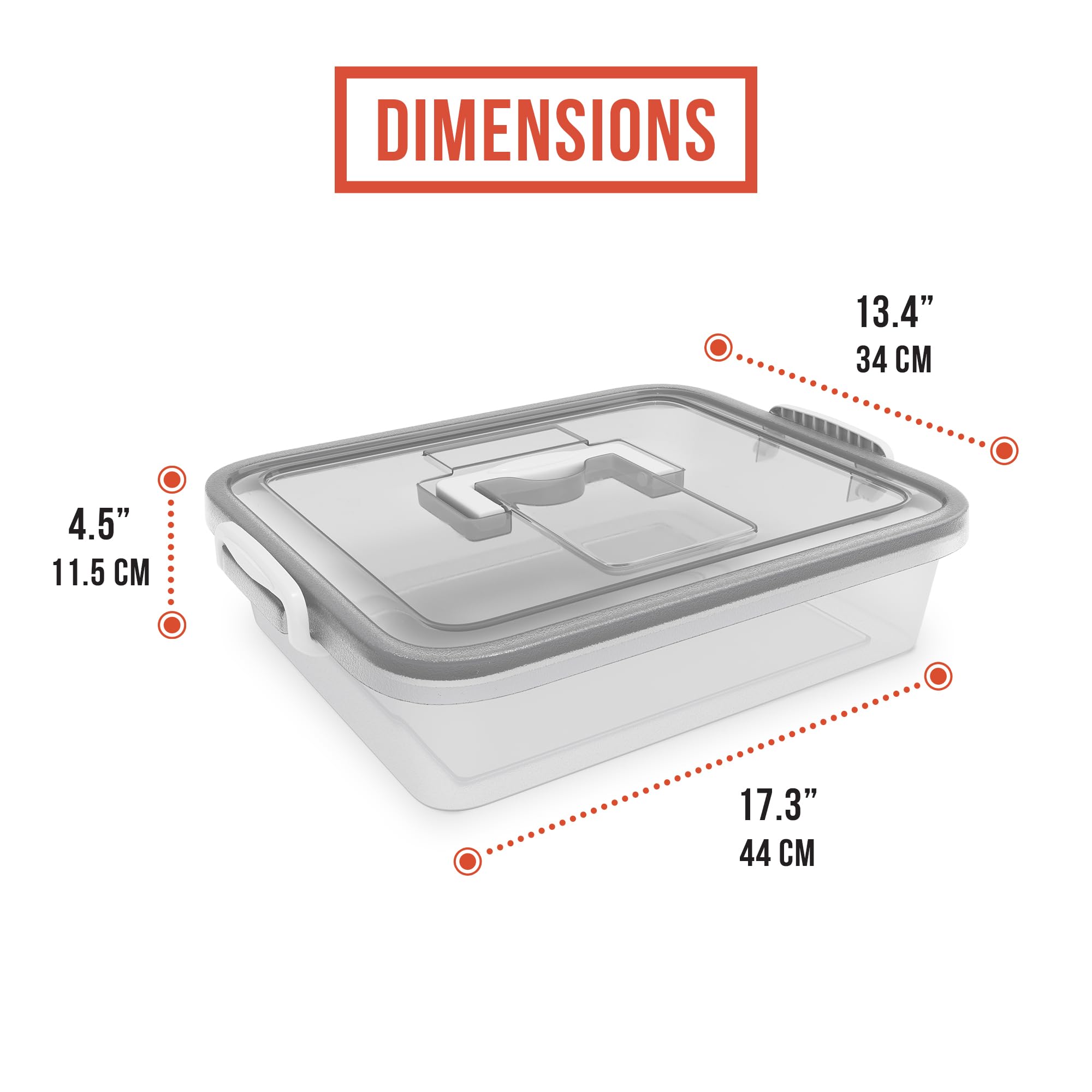 Chef Pomodoro Large Pizza Dough Proofing Box with 2 Trays & Lids - 17.3 x 13.4 Inch Dough Container for 6-8 Balls | Heavy Duty Pizza Dough Riser with Carry Handle | Perfect for Home Baking, Pizzerias & Commercial Kitchens (Grey)