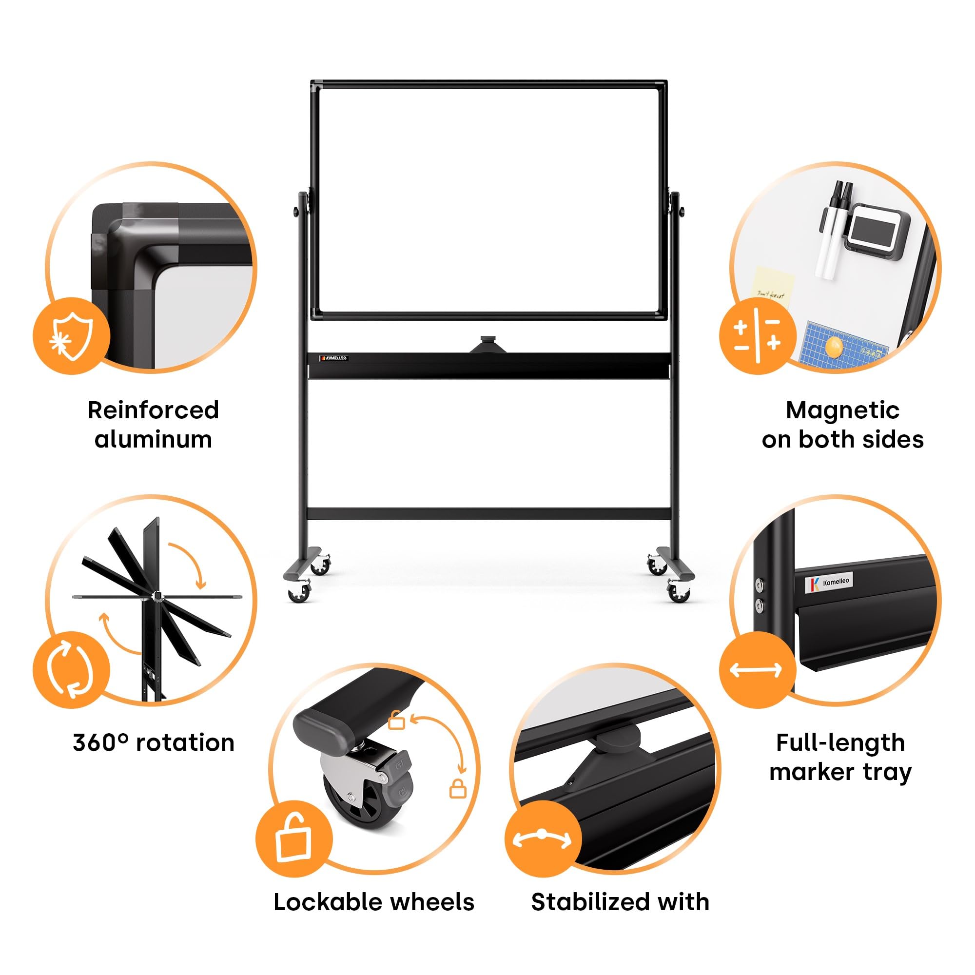 46 x 32 Inch Large Magnetic Dry Erase Board with Stand - Double-Sided Mobile Whiteboard on Wheels - Portable Standing Easel for Office, Classroom, Home & Presentations - Perfect for Meetings, Teaching & Creative Brainstorming