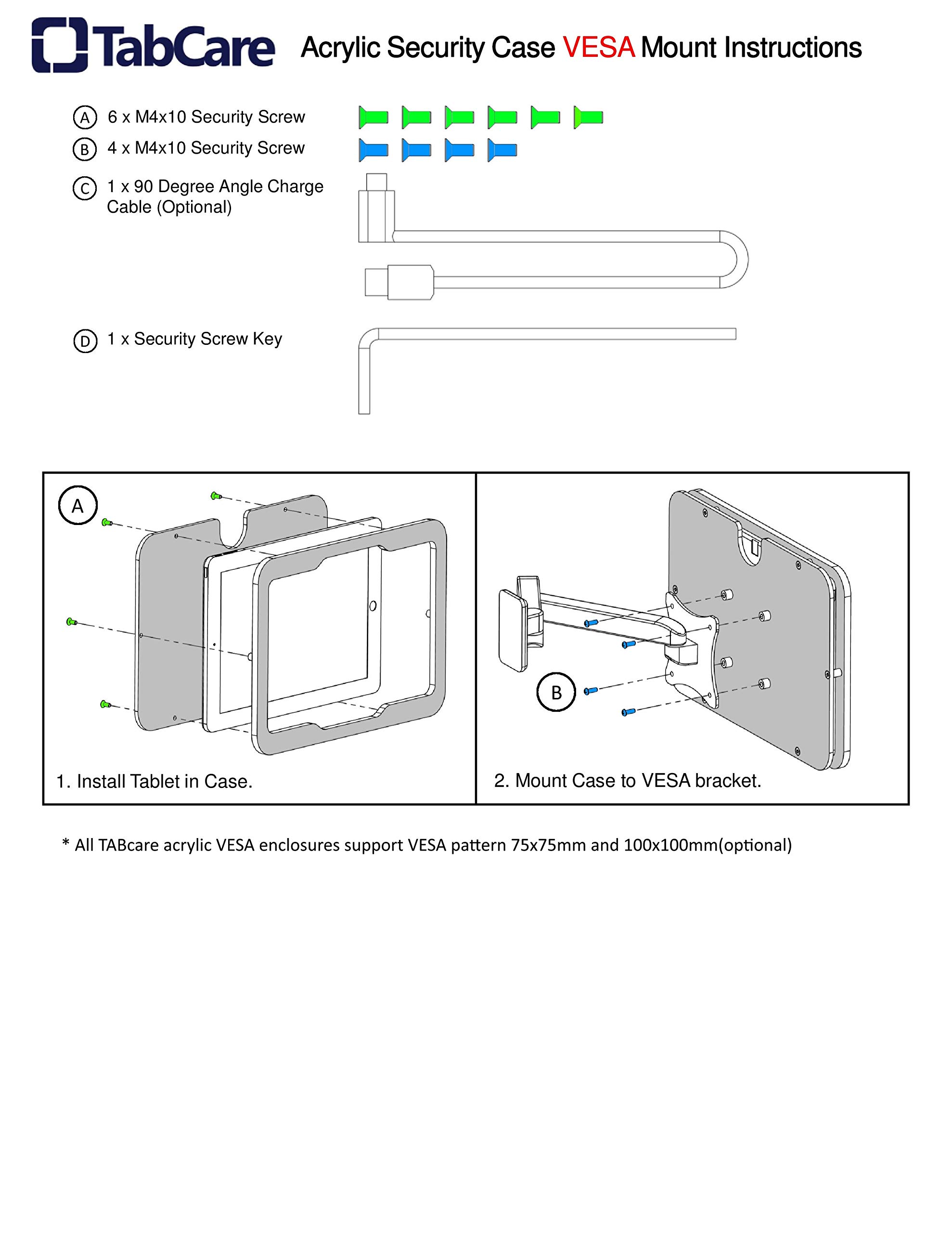 TABcare Anti-Theft Acrylic VESA Mount Enclosure for Apple iPad Air 3 10.5 Inch - Secure Wall Mount Kit & 90° Angle Charging Cable Included (White) - Perfect for Retail Stores, Restaurants and Public Display Use