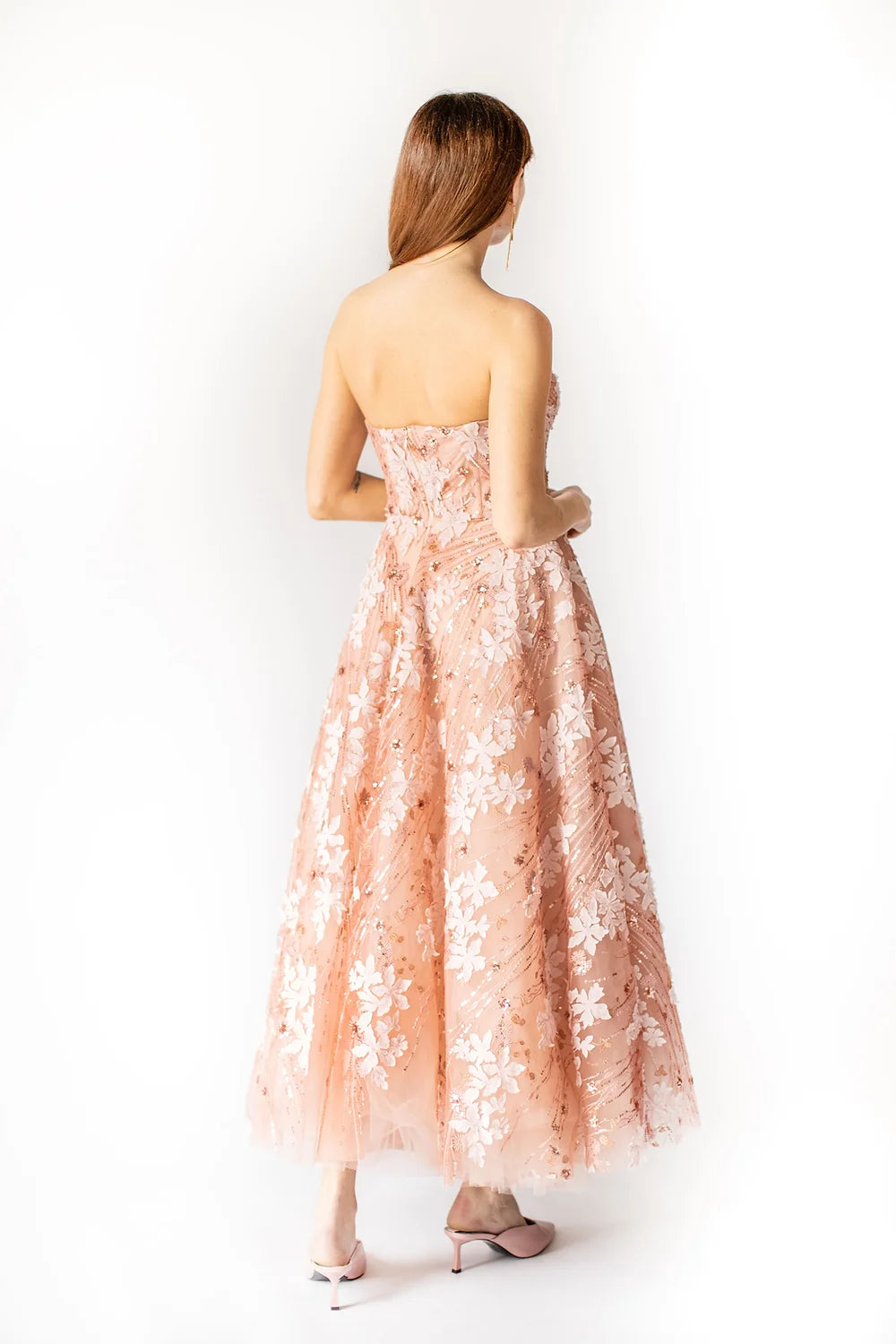 Bloom Enchantment Strapless Gown Coral - Elegant Formal Dress for Prom, Wedding & Evening Events