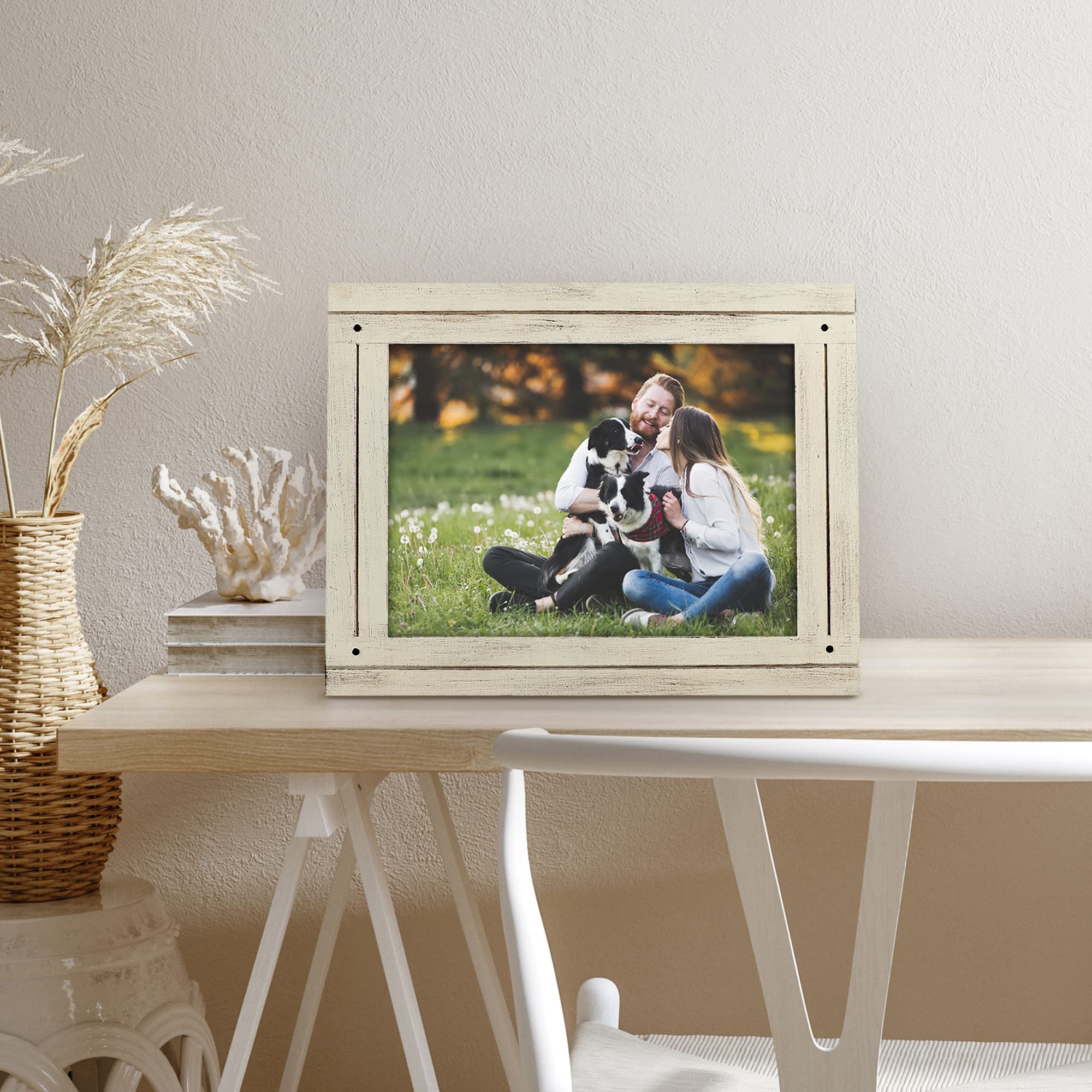 Americanflat 9x12 Picture Frame - Distressed Wood for Wall & Tabletop Display - Aspen White - Perfect for Home & Office Decor