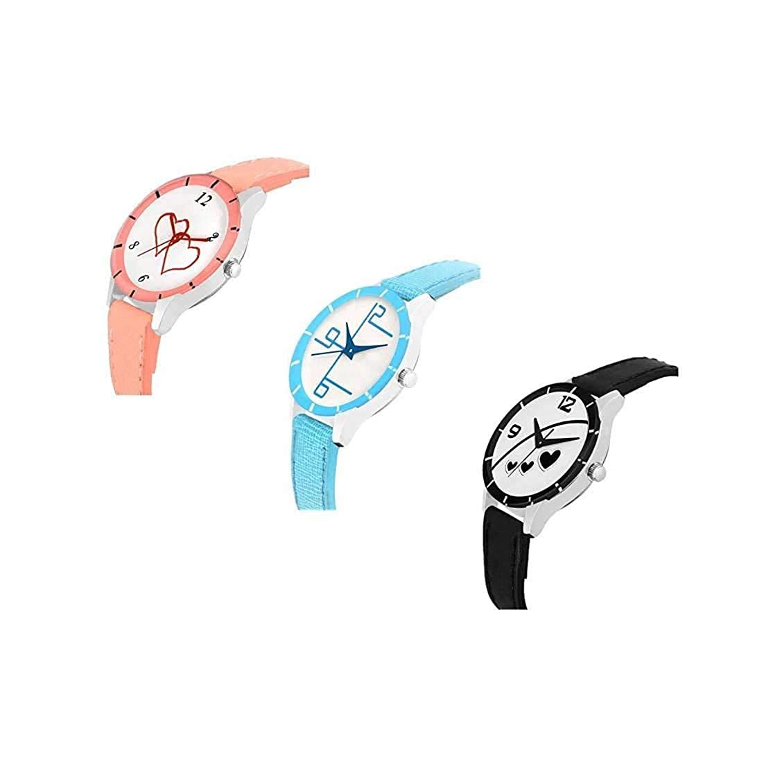 Stylish Analog Watch for Women - White Dial with Black, Orange & Sky Blue Leather Bands | Elegant Fashion Accessory for Everyday Wear, Office & Special Occasions