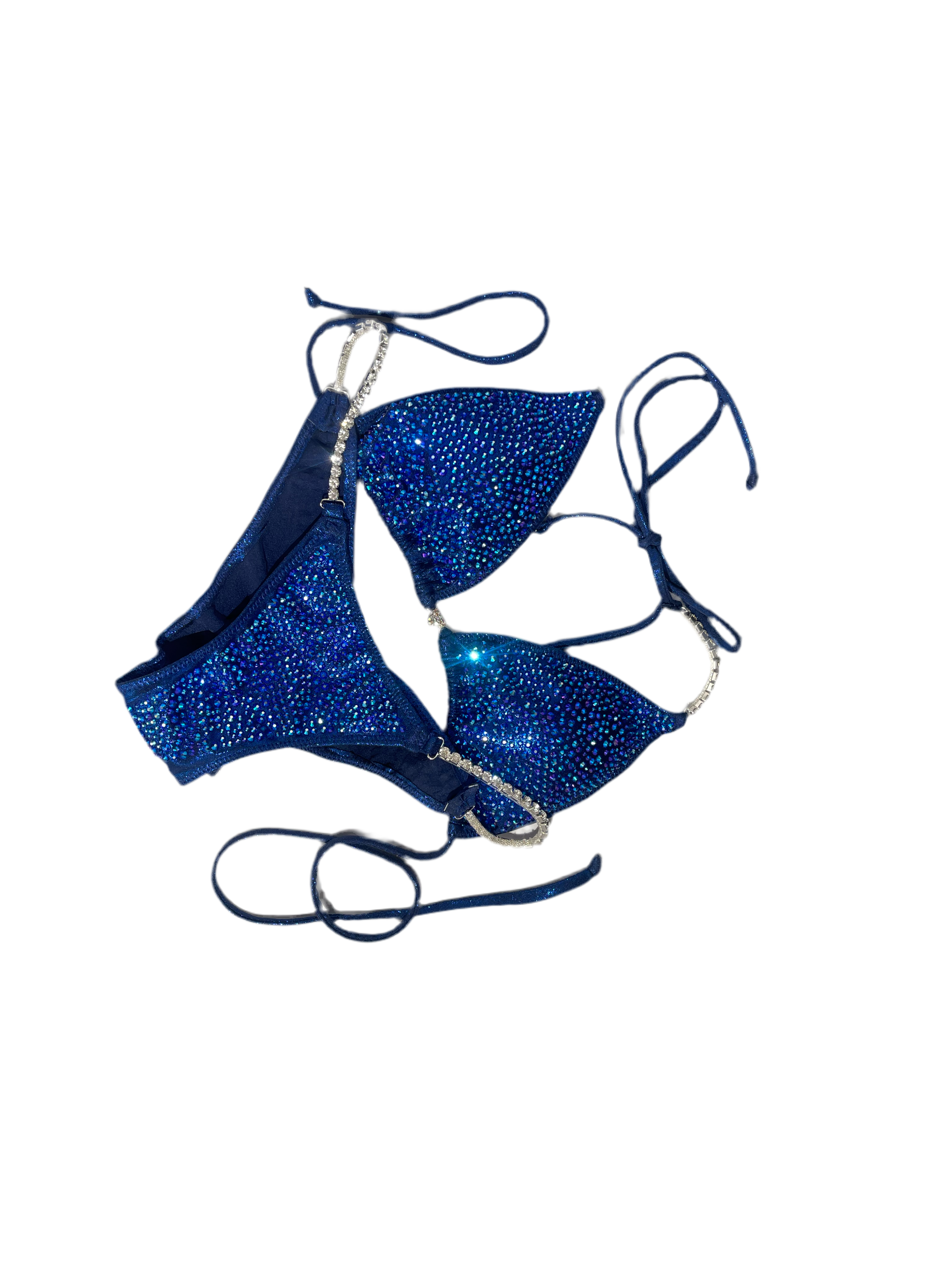 Royal Blue Bikini Competition Suit with Crystal Layers & Colored Stones - High Cut Swimsuit for Bodybuilding, Fitness Shows & Beachwear