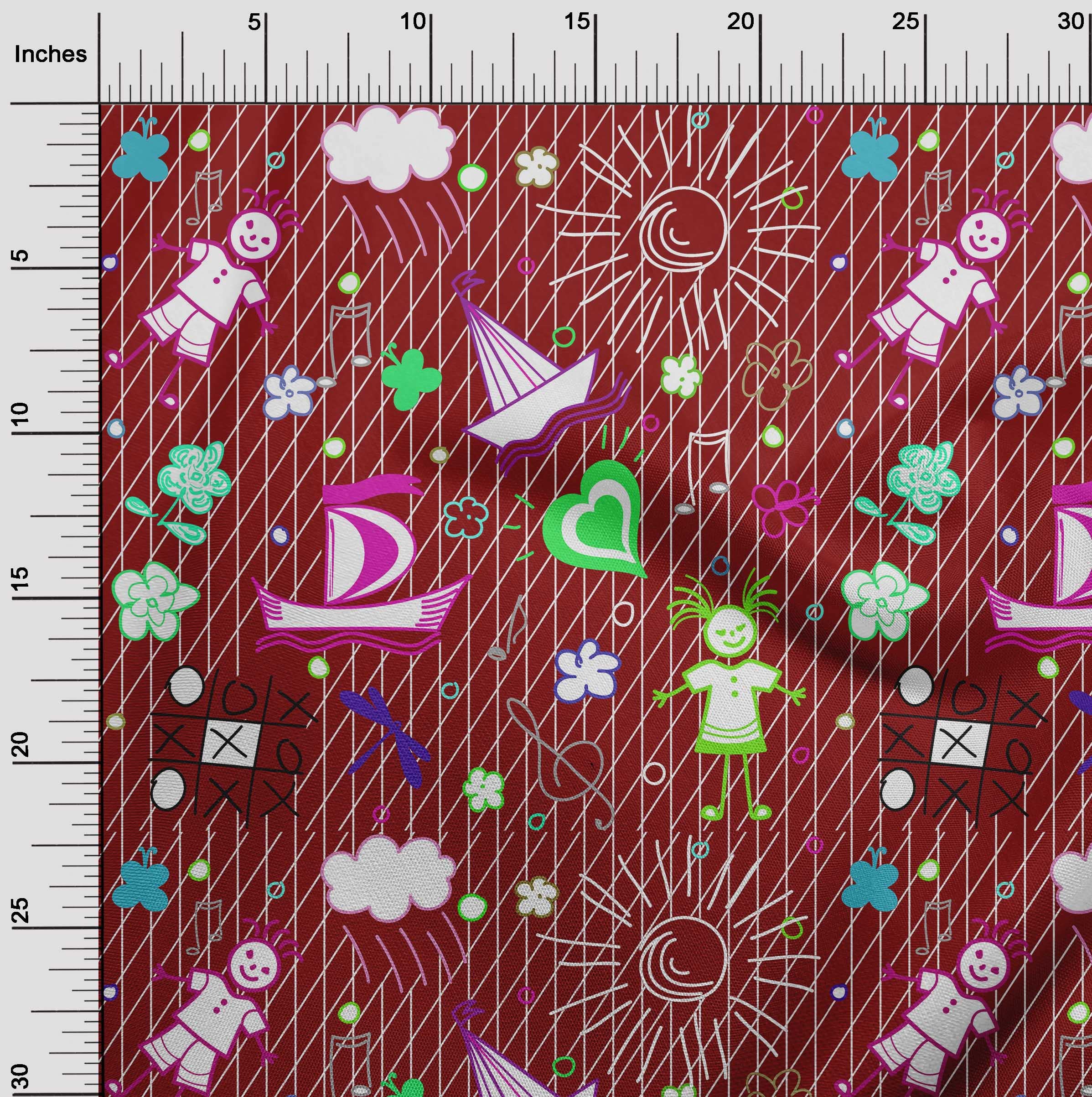 Premium Cotton Poplin Twill Maroon Fabric for Kids Clothing - 56