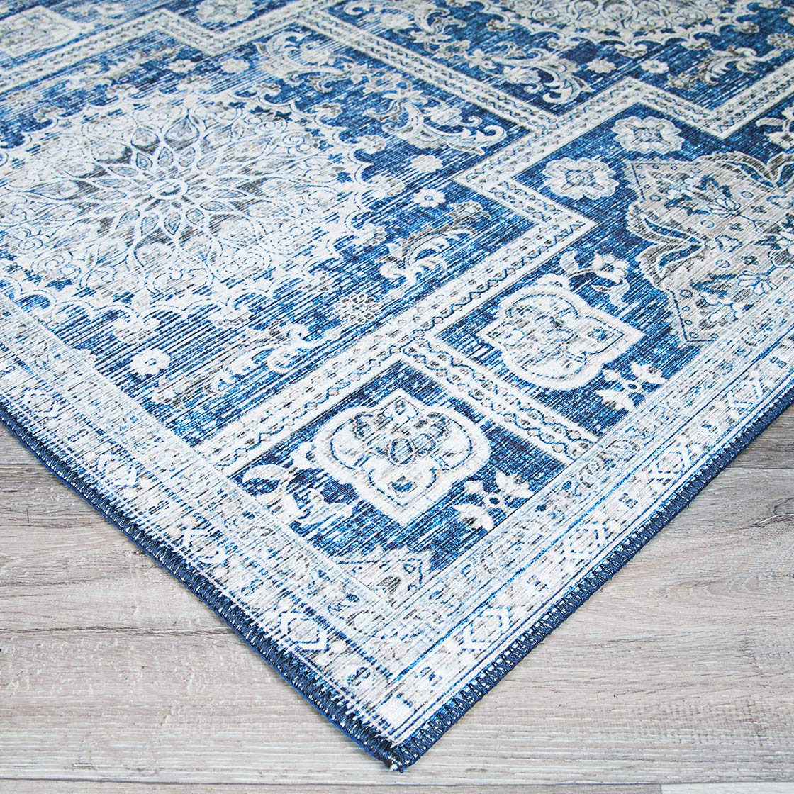 Couristan Pasha Sari Area Rug 9' x 12' Sapphire Blue - Luxury Handmade Wool Rug for Living Room, Bedroom & Dining Room Decor
