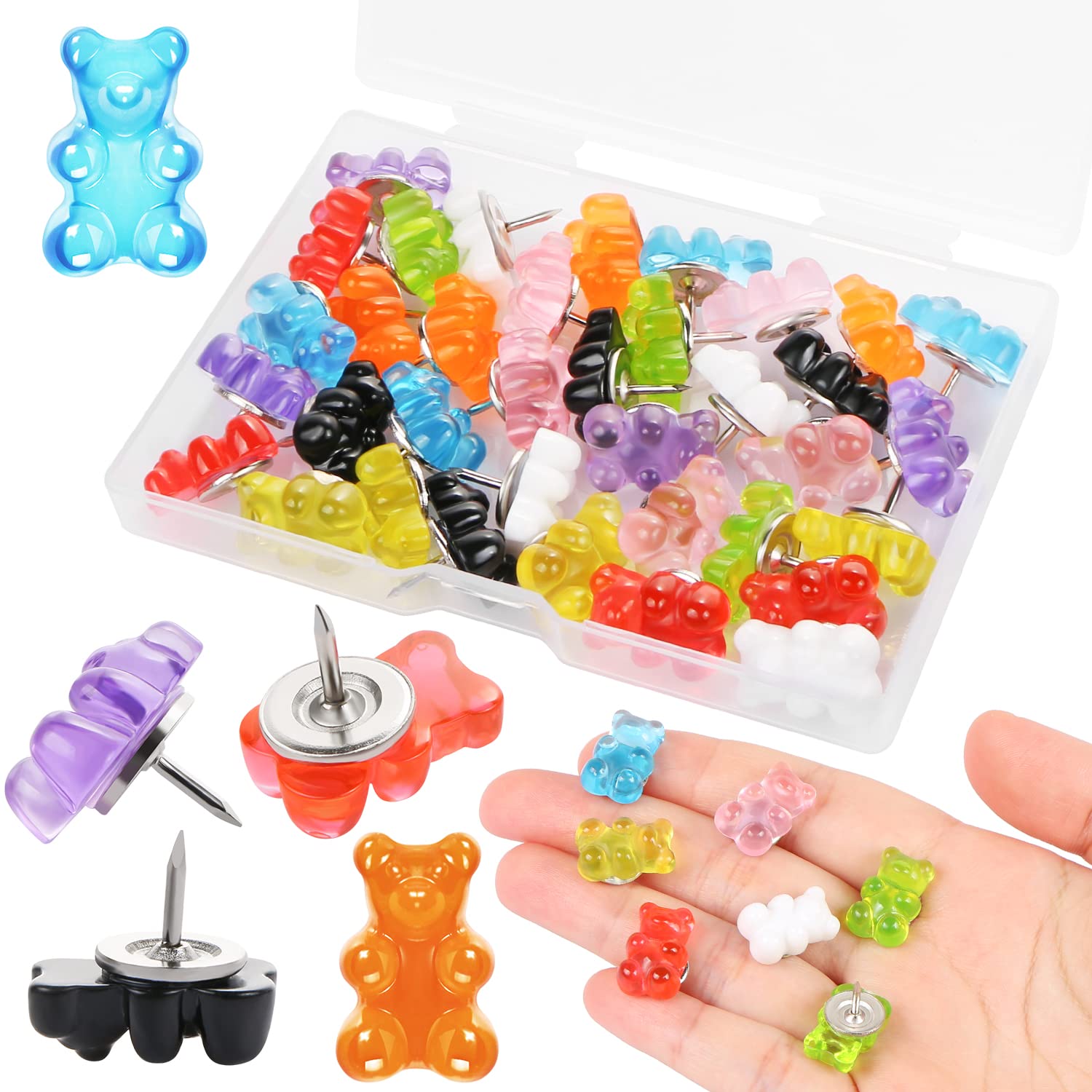 36 Pcs Resin Candy Gummy Bear Push Pins - Decorative Cute Thumb Tacks for Bulletin Boards, Cork Boards & Office Walls - Fun Office Supplies for Photos, Notes & DIY Projects