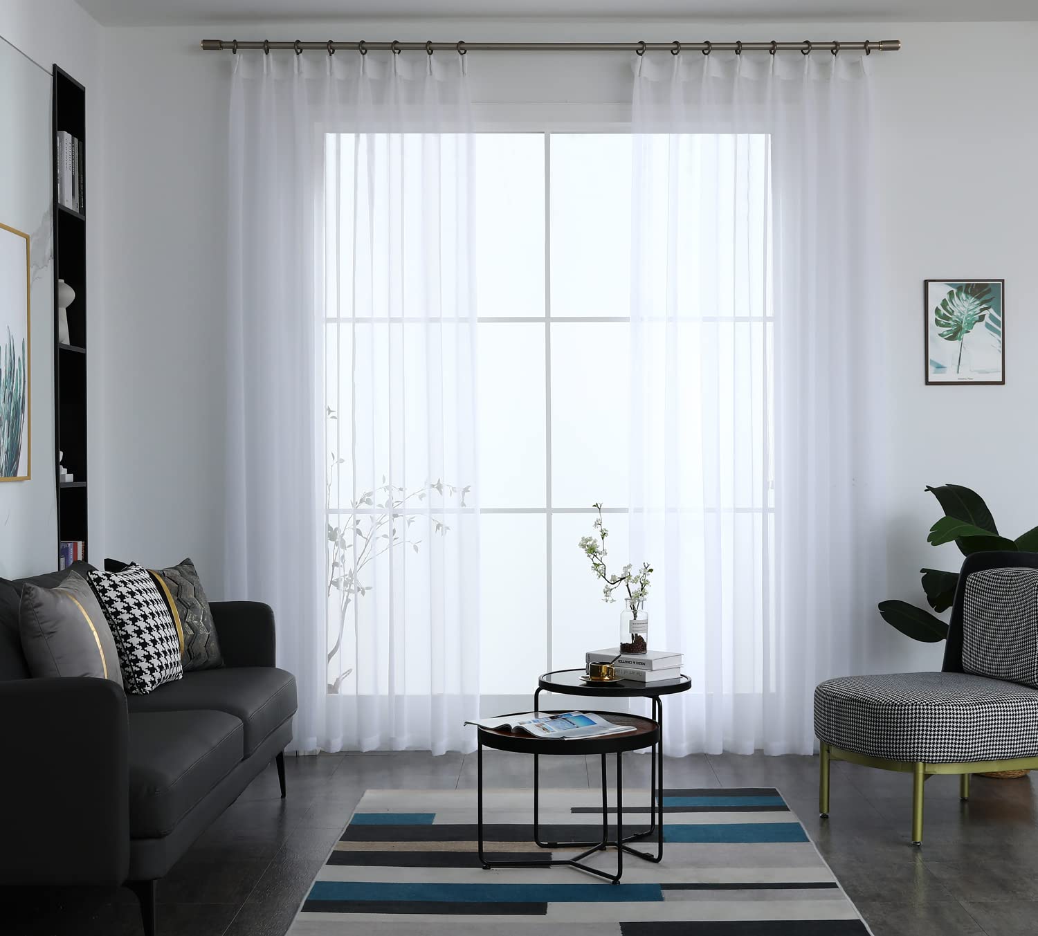 LOYOLADY White Sheer Curtains 102 Inches Long - 2 Panels Set for Living Room, Pinch Pleat See Through Window Drapes 52