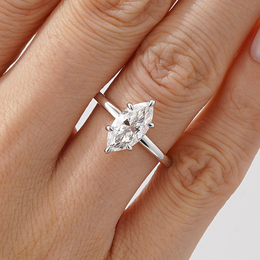Exquisite Petite Marquise Solitaire Moissanite Engagement Ring with Hidden Halo - Perfect for Proposals, Anniversaries & Special Occasions
