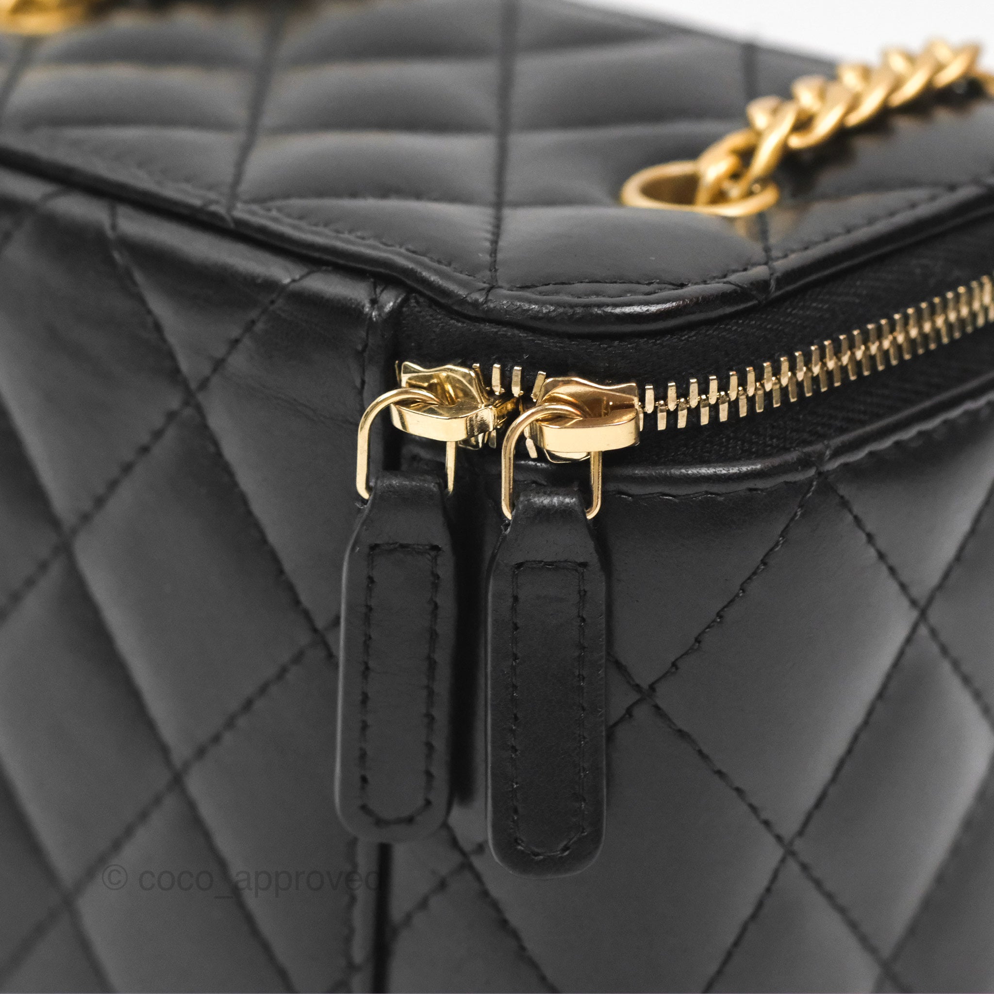 Chanel Adjustable Chain Black Lambskin Vanity Slide Bag with Aged Gold Hardware - Perfect for Evening Events, Date Nights & Luxury Fashion Accessories