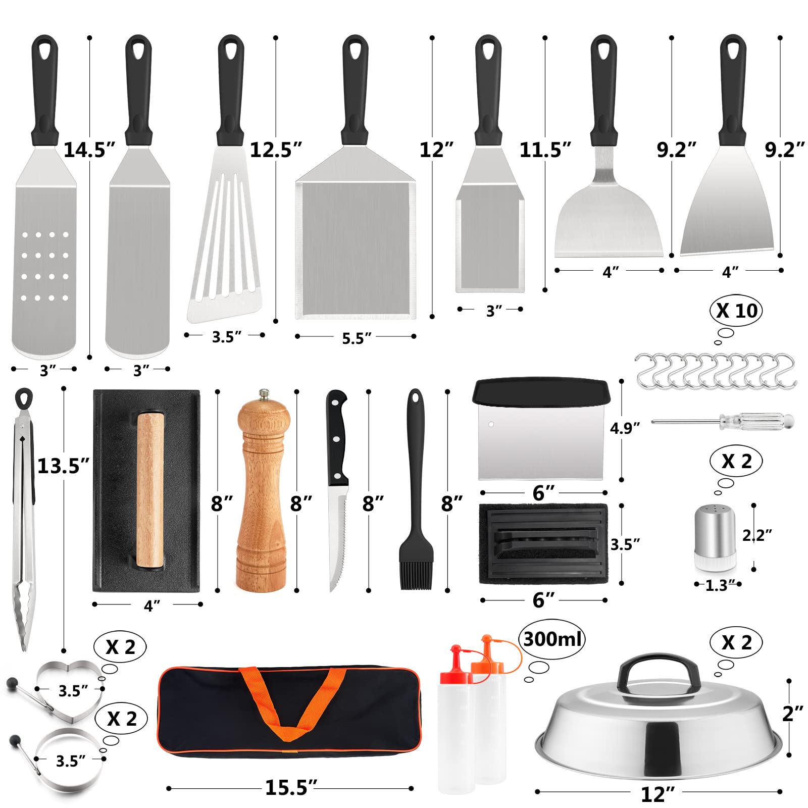 **HaSteeL 25-Piece Stainless Steel Griddle Accessories Kit – Heavy Duty Teppanyaki Tools Set with Metal Spatulas, Melting Domes & Burger Press – Perfect for Flat Top Grilling, Camping, Outdoor BBQ & Home Cooking – Easy to Clean & Durable**