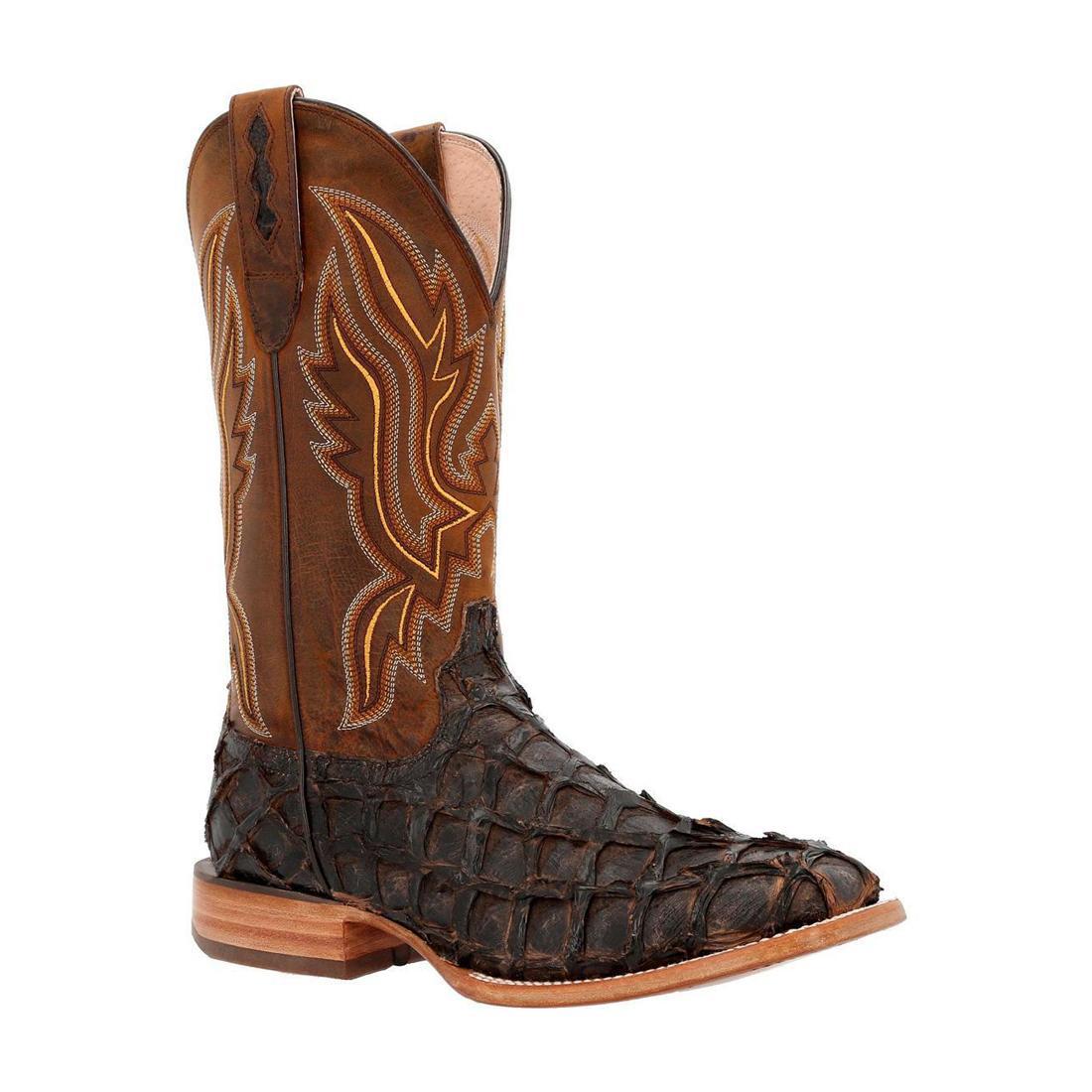 Premium Exotic Dark Brown Pirarucu Leather Western Boots for Men - Stylish Cowboy Boots for Rodeo, Country Dancing & Western Fashion