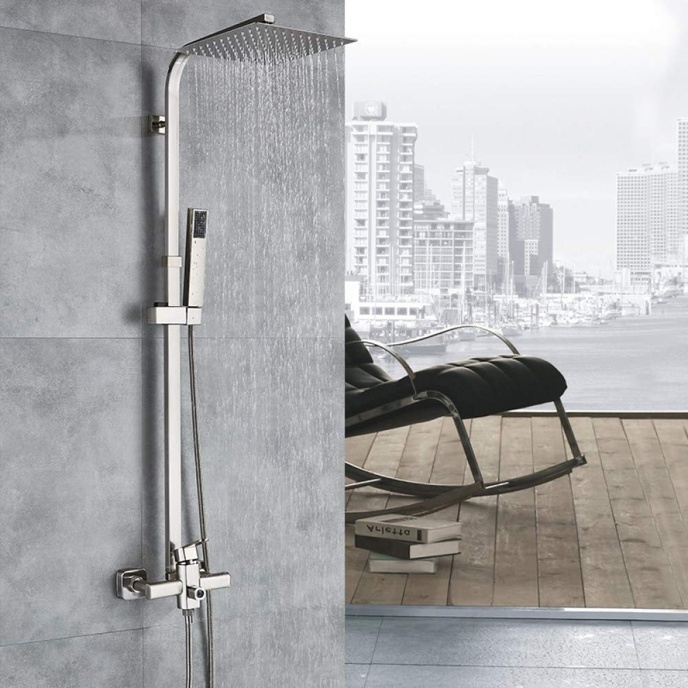 8 Inch Brushed Nickel Wall Mount Rain Shower Head Set with Adjustable Shower Bar Mixer Tap - Perfect for Modern Bathroom & Spa-Like Shower Experience