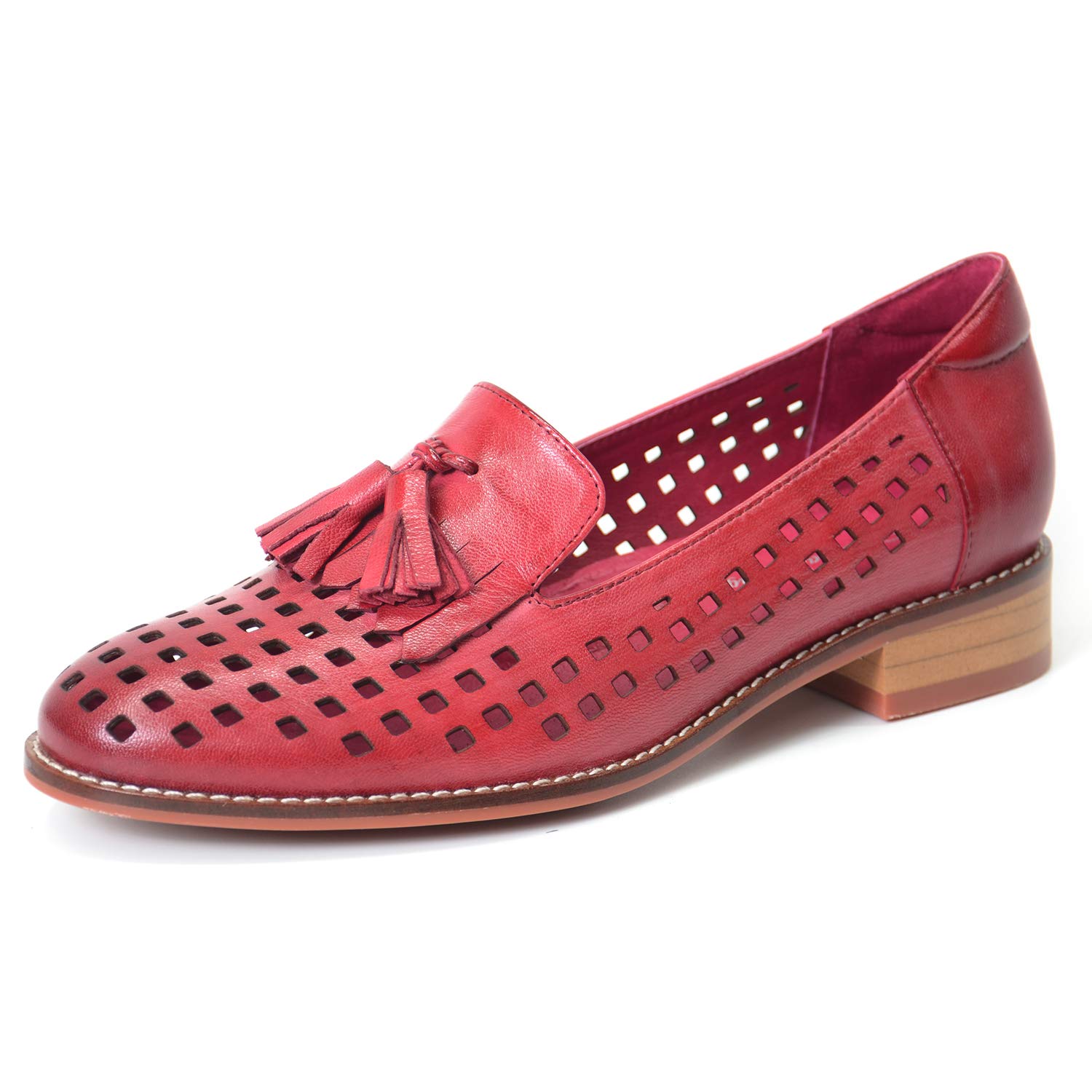 Mona Flying Women's Leather Tassel Loafers - Slip On Flats for Office & Casual Wear - Comfortable Work Shoes for Professional Women & Everyday Use