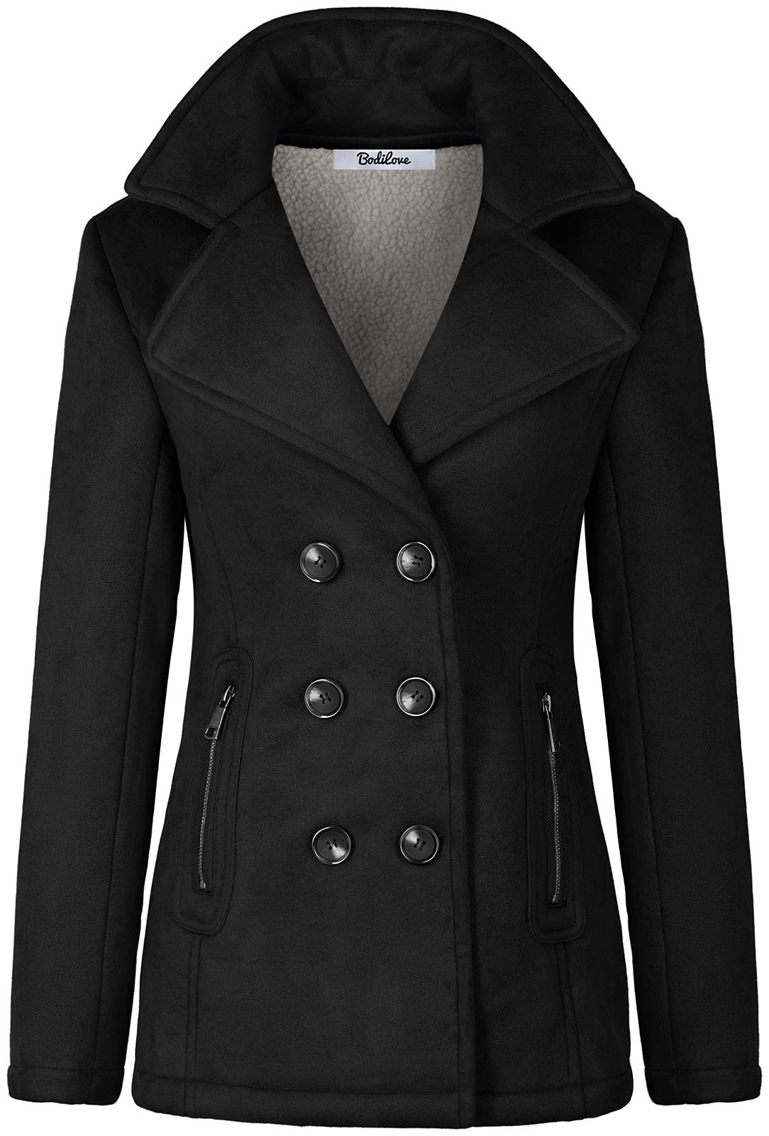 BodiLove Women's Classic Pea Coat - Stylish Winter Wool Overcoat for Office, Dating & Formal Occasions