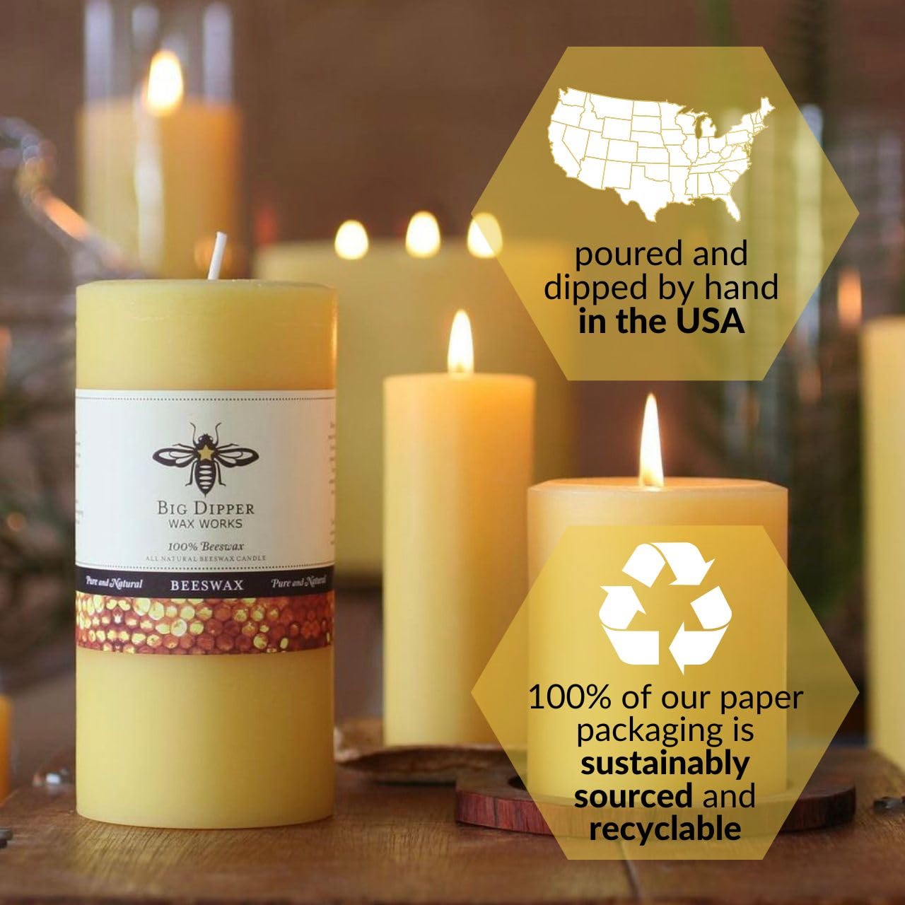 Big Dipper Wax Works Pure Beeswax Pillar Candle - 3