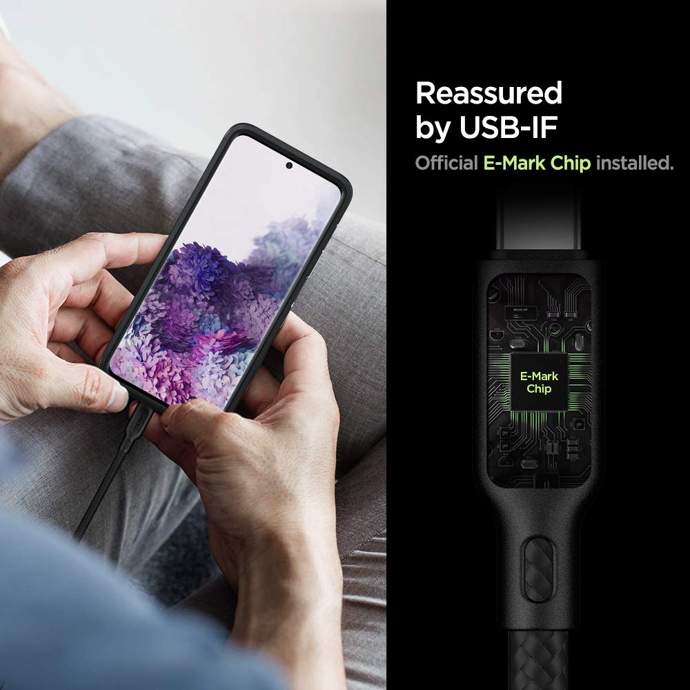 Spigen DuraSync USB C to C 3.2 Gen 1 Cable - 100W Fast Charging & 5Gbps Data Transfer - E-Mark Certified 1M Braided USB-C Cable for MacBook, iPad, Galaxy, Huawei, Pixel - Perfect for Home, Office & Travel Charging