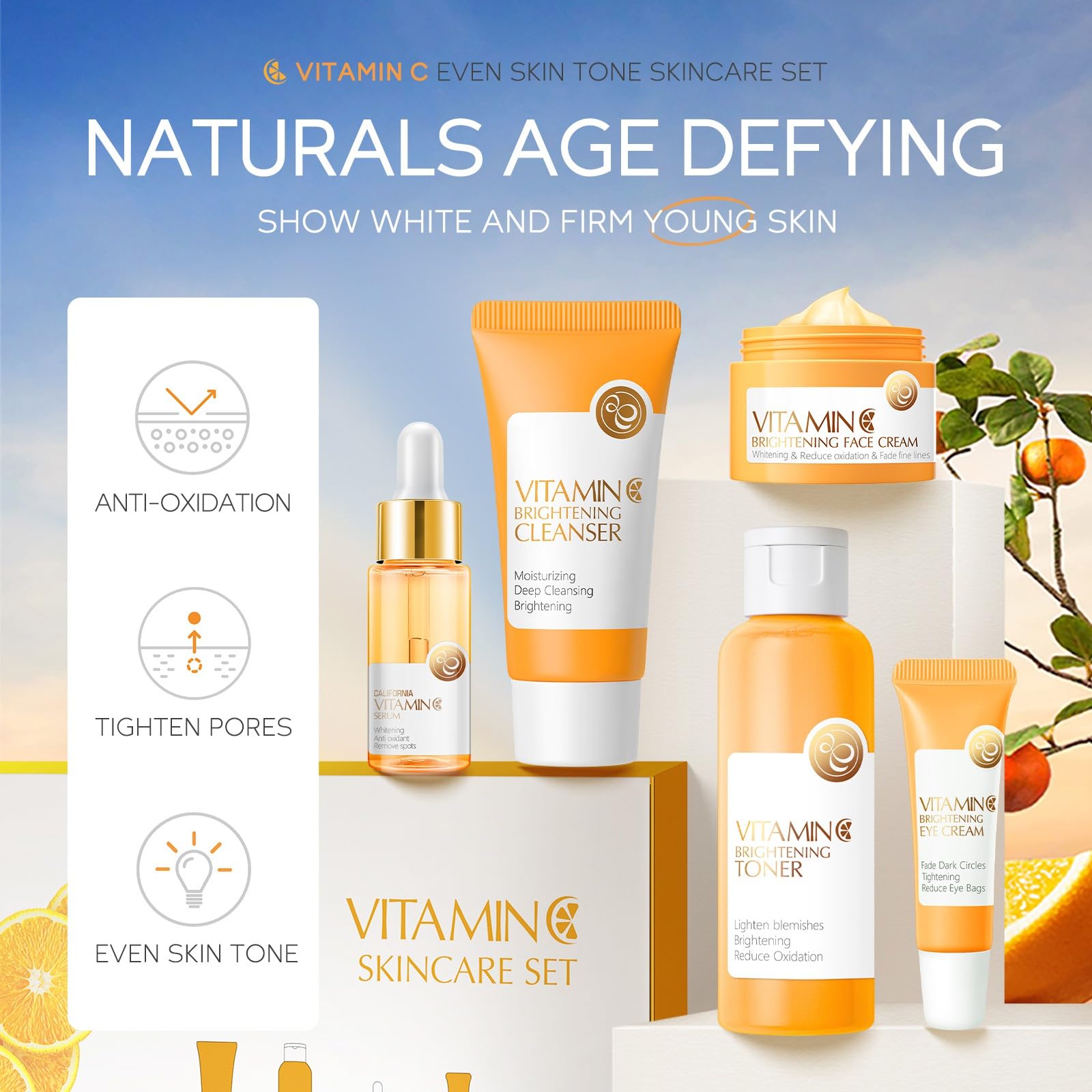 Vitamin C Skincare Set - Anti Aging Kit for Women & Teens | 5-Piece Gift Set for Hydration & Facial Care | Perfect for Valentine's Day Gifts