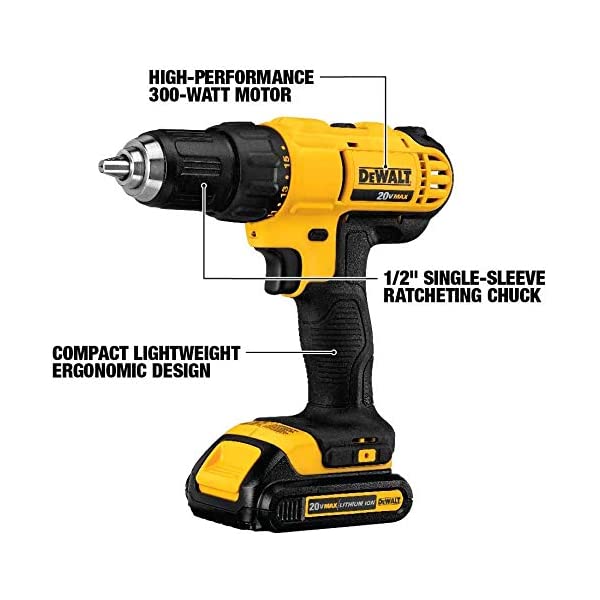 DEWALT DCD771C2 20V MAX Lithium-Ion Cordless Drill Driver Kit (Refurbished) with Full Warranty - Compact & Powerful for DIY, Home Improvement, and Professional Use