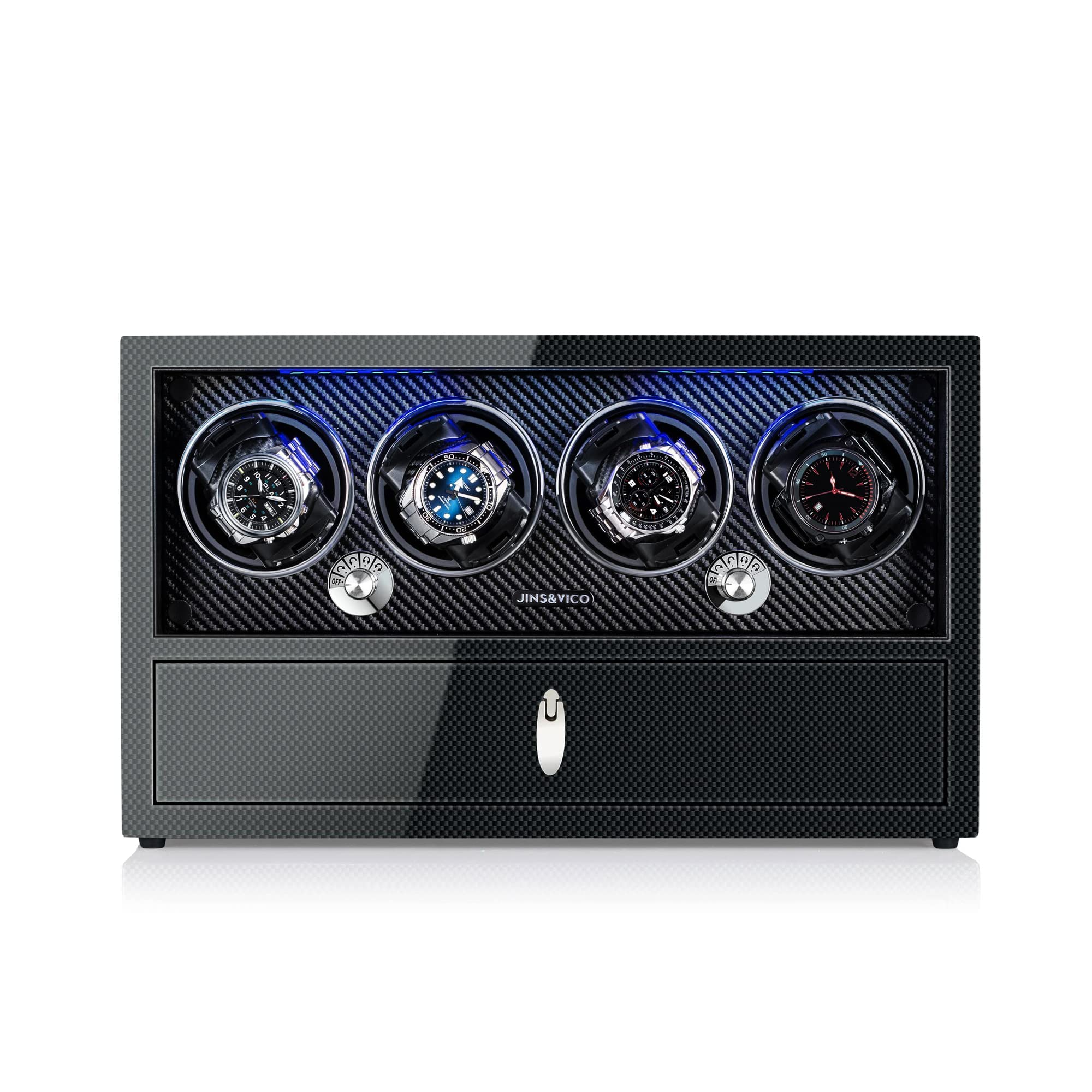 Premium Automatic Watch Winder with Japanese Mabuchi Motor - LCD Touchscreen Control, Carbon Fiber Exterior & Adjustable Watch Pillows | Perfect for Rolex, Omega & Luxury Watch Collections | Home & Office Use